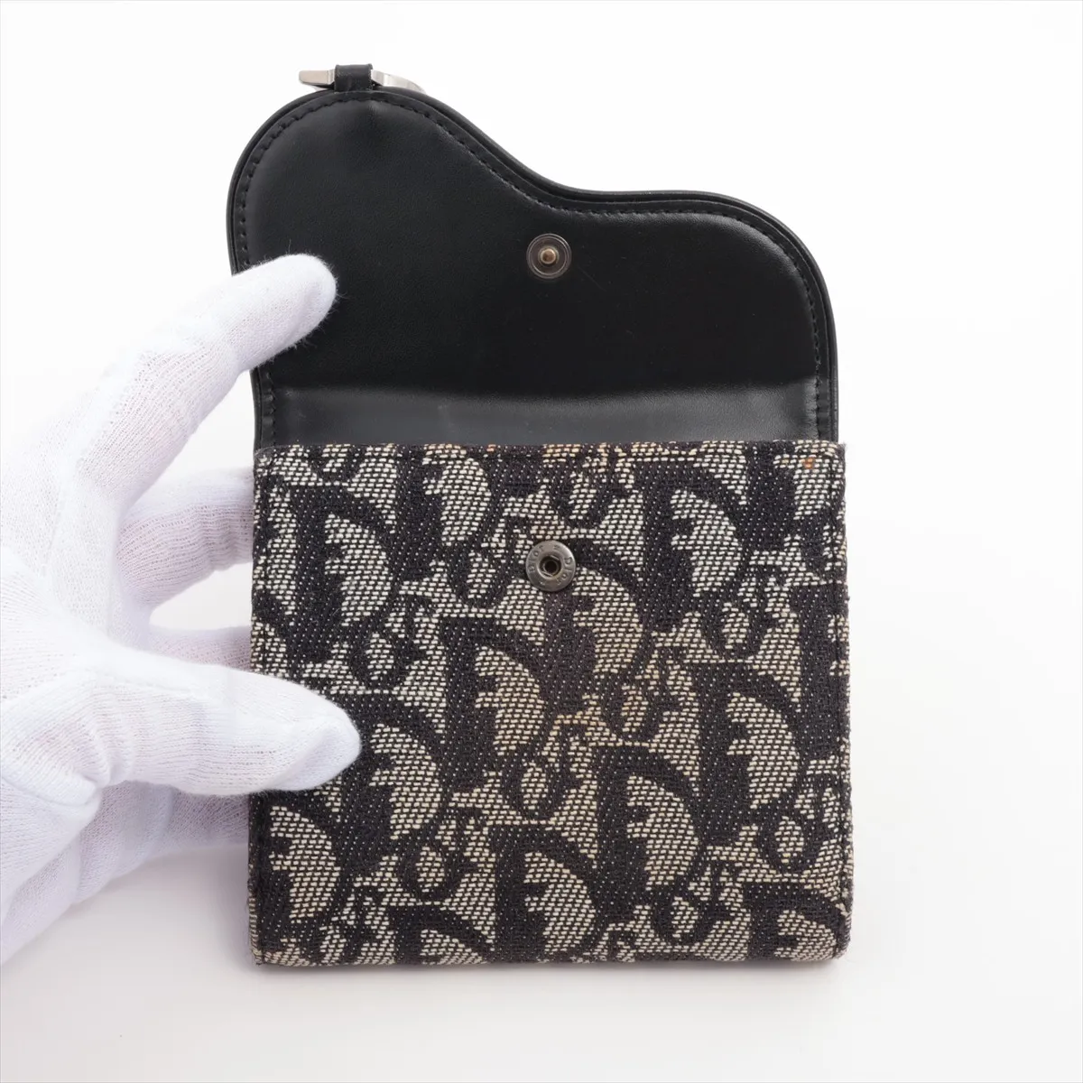 Trotter Saddle Canvas x Leather Compact Wallet Black x Beige — view 3