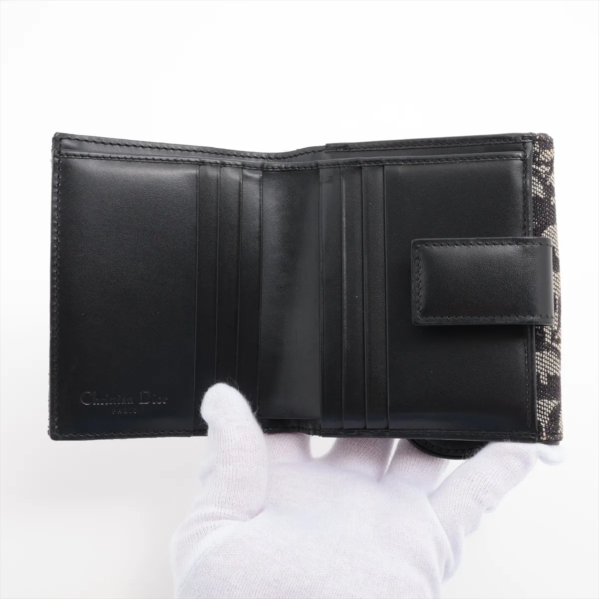 Trotter Saddle Canvas x Leather Compact Wallet Black x Beige — view 4