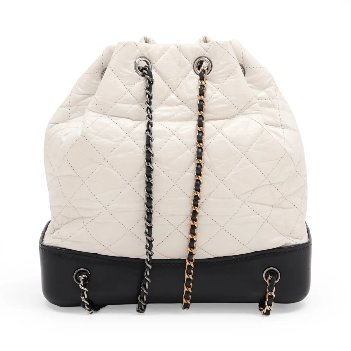 Gabrielle de Chanel Vintage Calf Chain Backpack, White x Black, Gold x Silver Hardware, 24806104, Serial Number 24 — view 2