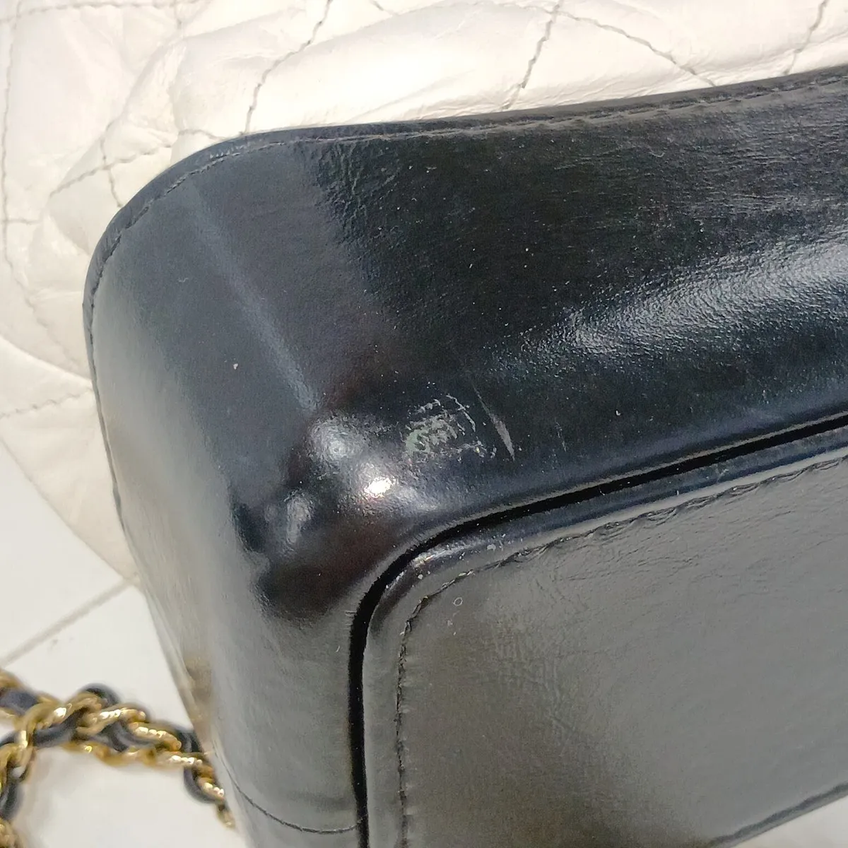 Gabrielle de Chanel Vintage Calf Chain Backpack, White x Black, Gold x Silver Hardware, 24806104, Serial Number 24 — view 13