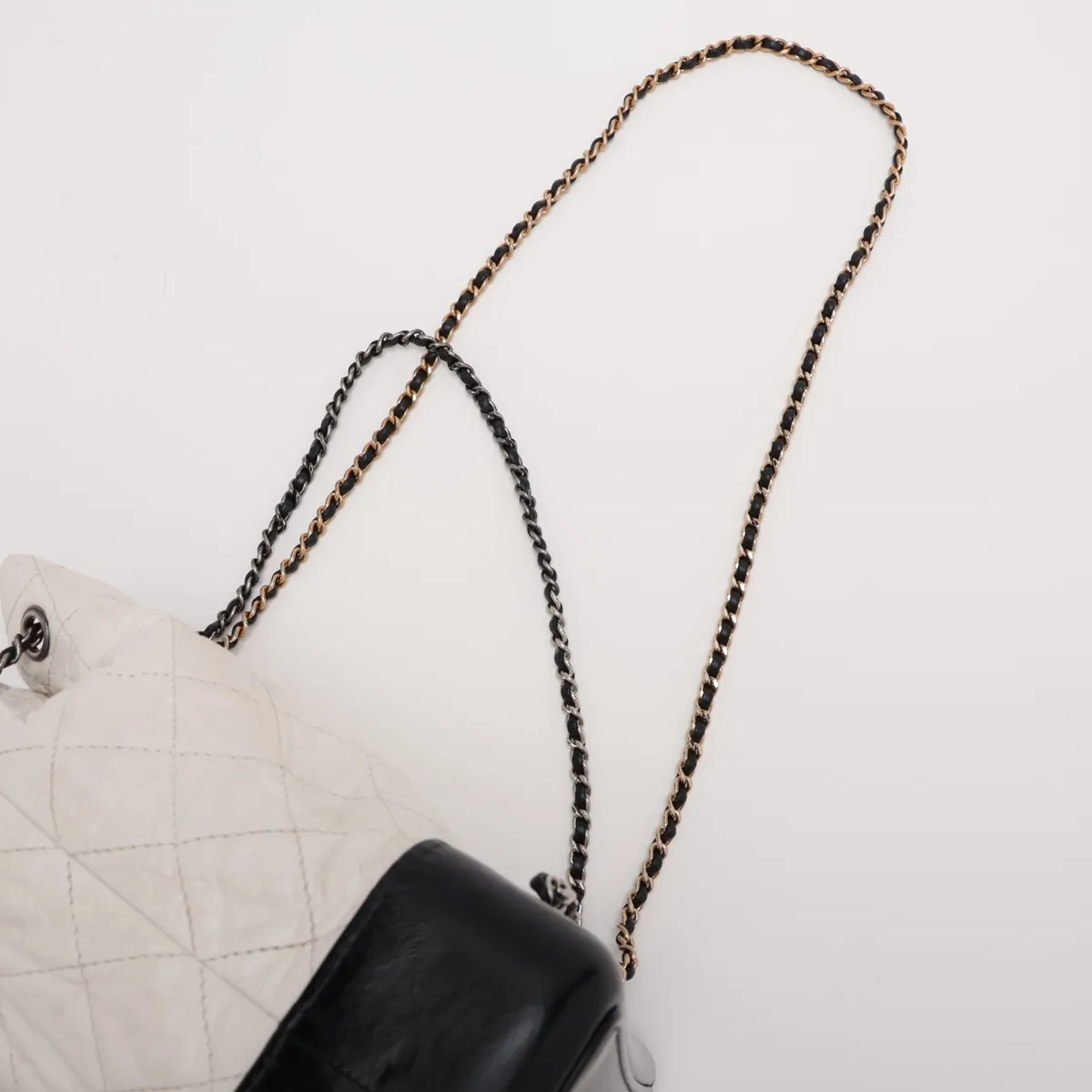 Gabrielle de Chanel Vintage Calf Chain Backpack, White x Black, Gold x Silver Hardware, 24806104, Serial Number 24 — view 6