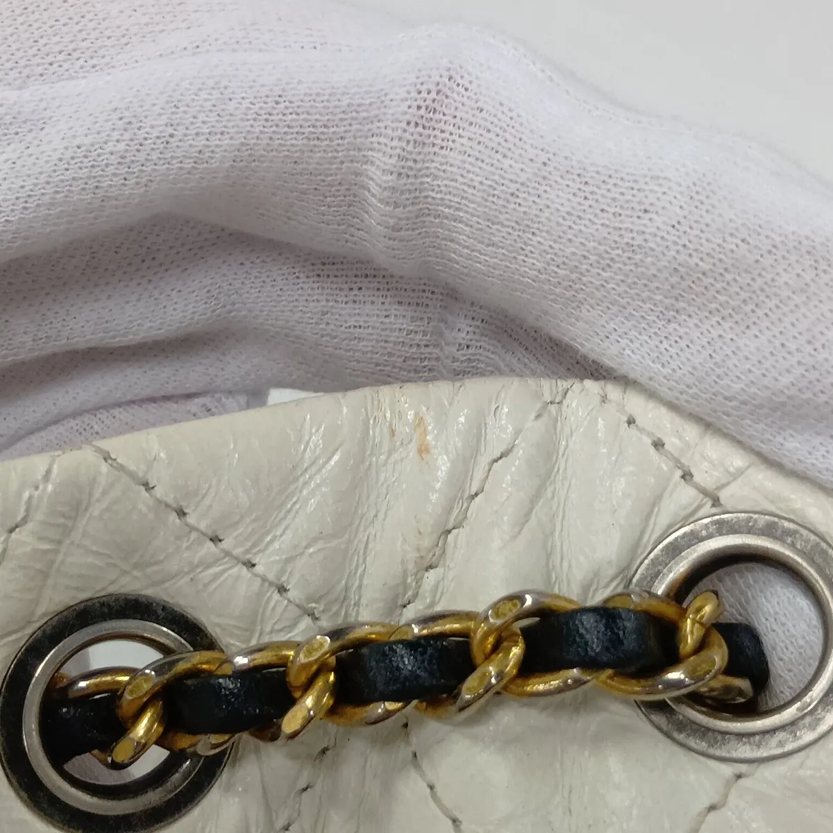 Gabrielle de Chanel Vintage Calf Chain Backpack, White x Black, Gold x Silver Hardware, 24806104, Serial Number 24 — view 10