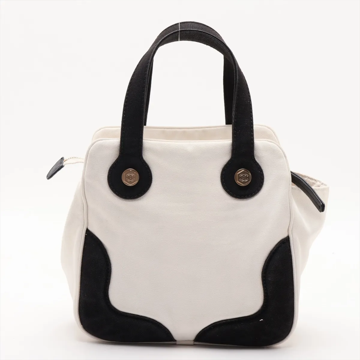 Marshmallow Canvas Tote Bag, White x Black, Gold Hardware, 8715877, Series 8 — view 2
