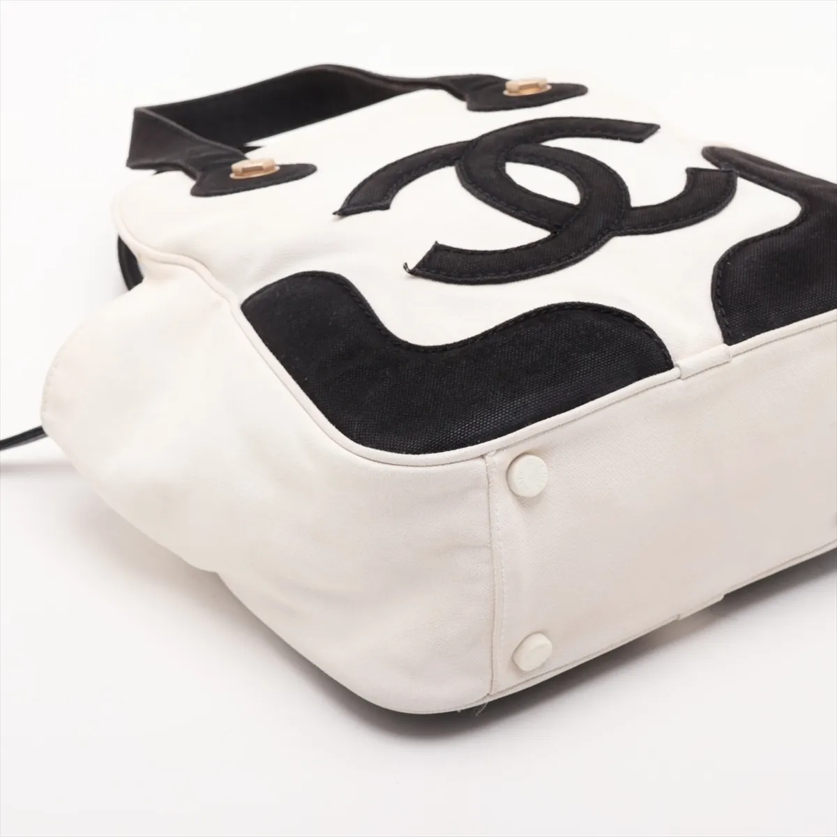Marshmallow Canvas Tote Bag, White x Black, Gold Hardware, 8715877, Series 8 — view 4