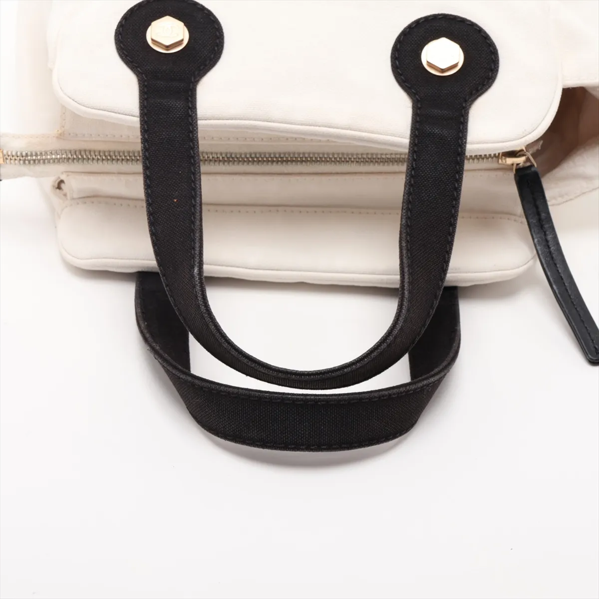 Marshmallow Canvas Tote Bag, White x Black, Gold Hardware, 8715877, Series 8 — view 5
