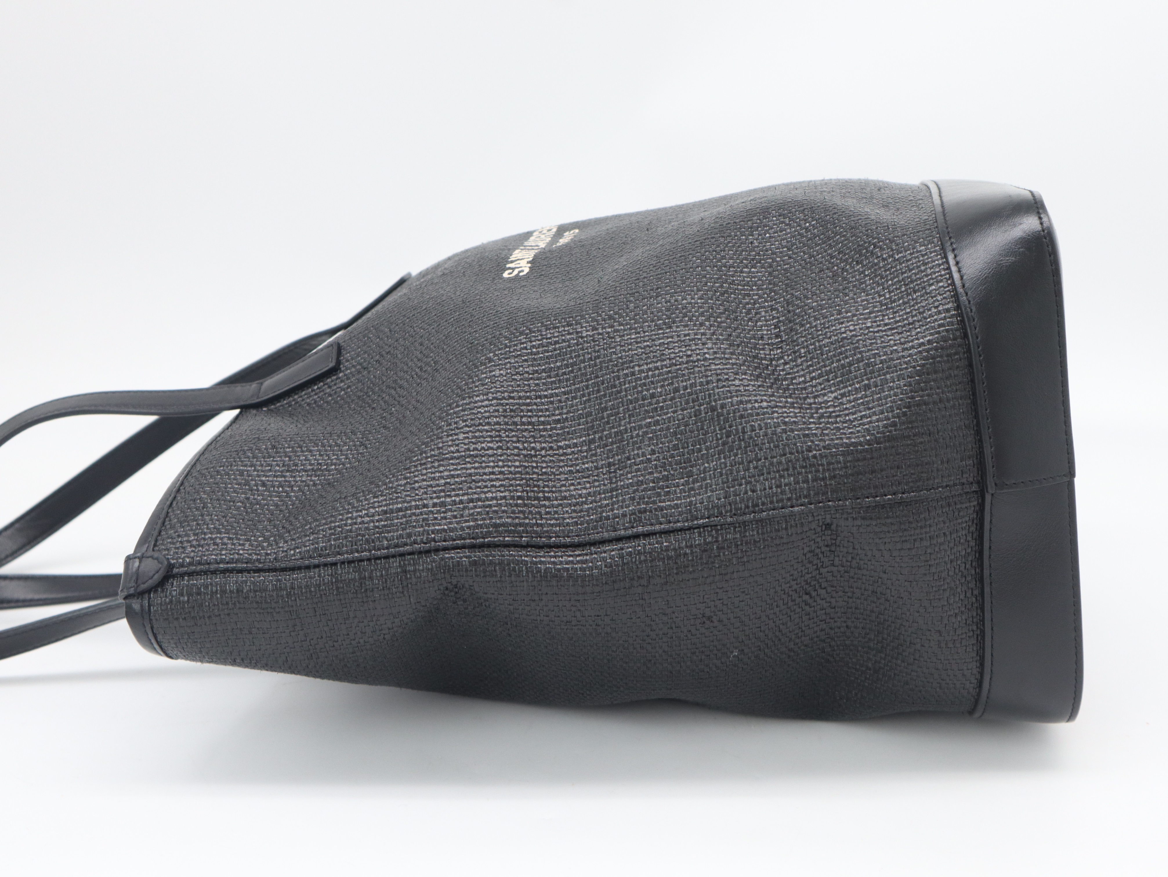 551595 Teddy Raffia x Leather Black Tote Bag — view 3