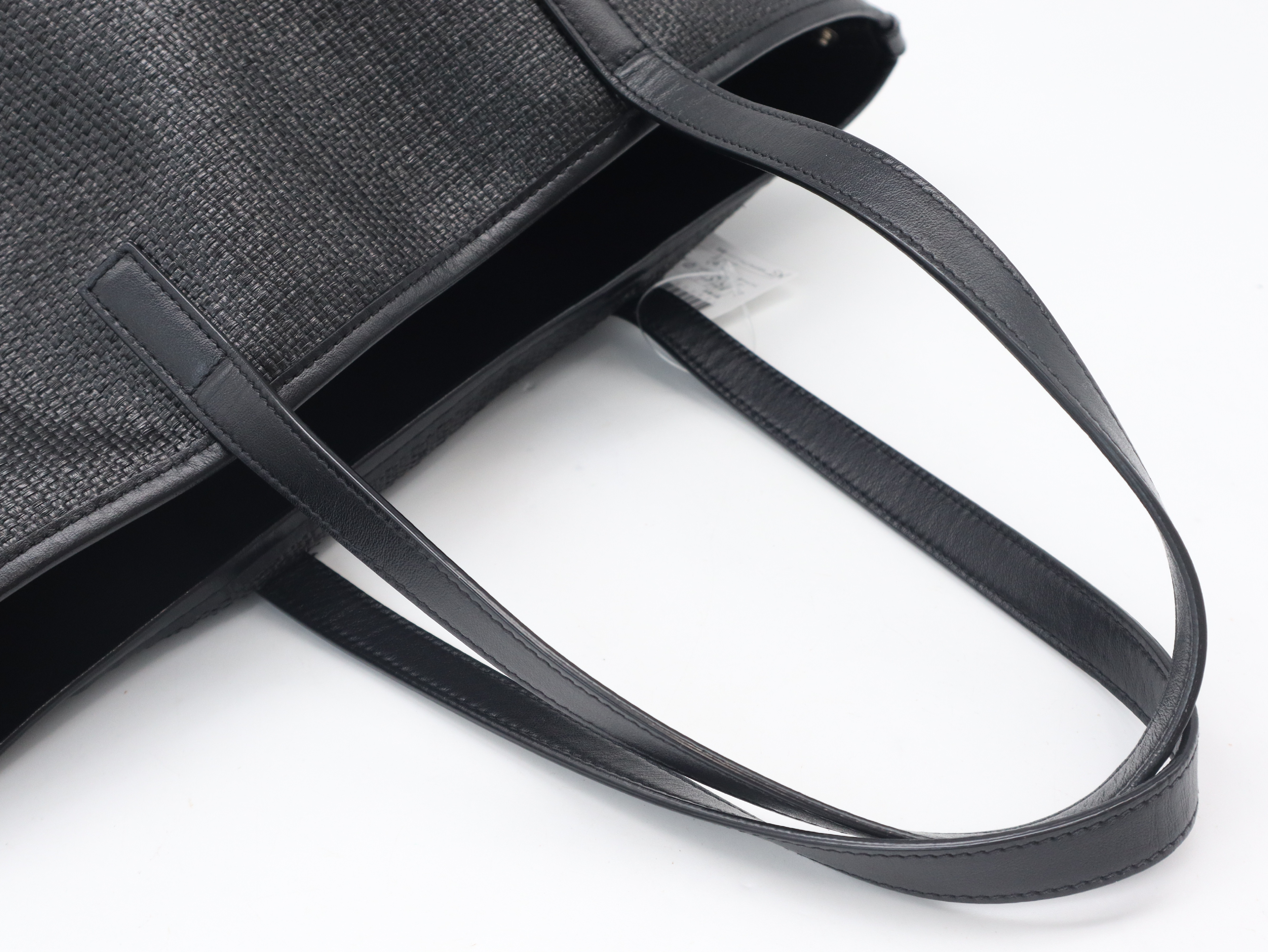 551595 Teddy Raffia x Leather Black Tote Bag — view 6