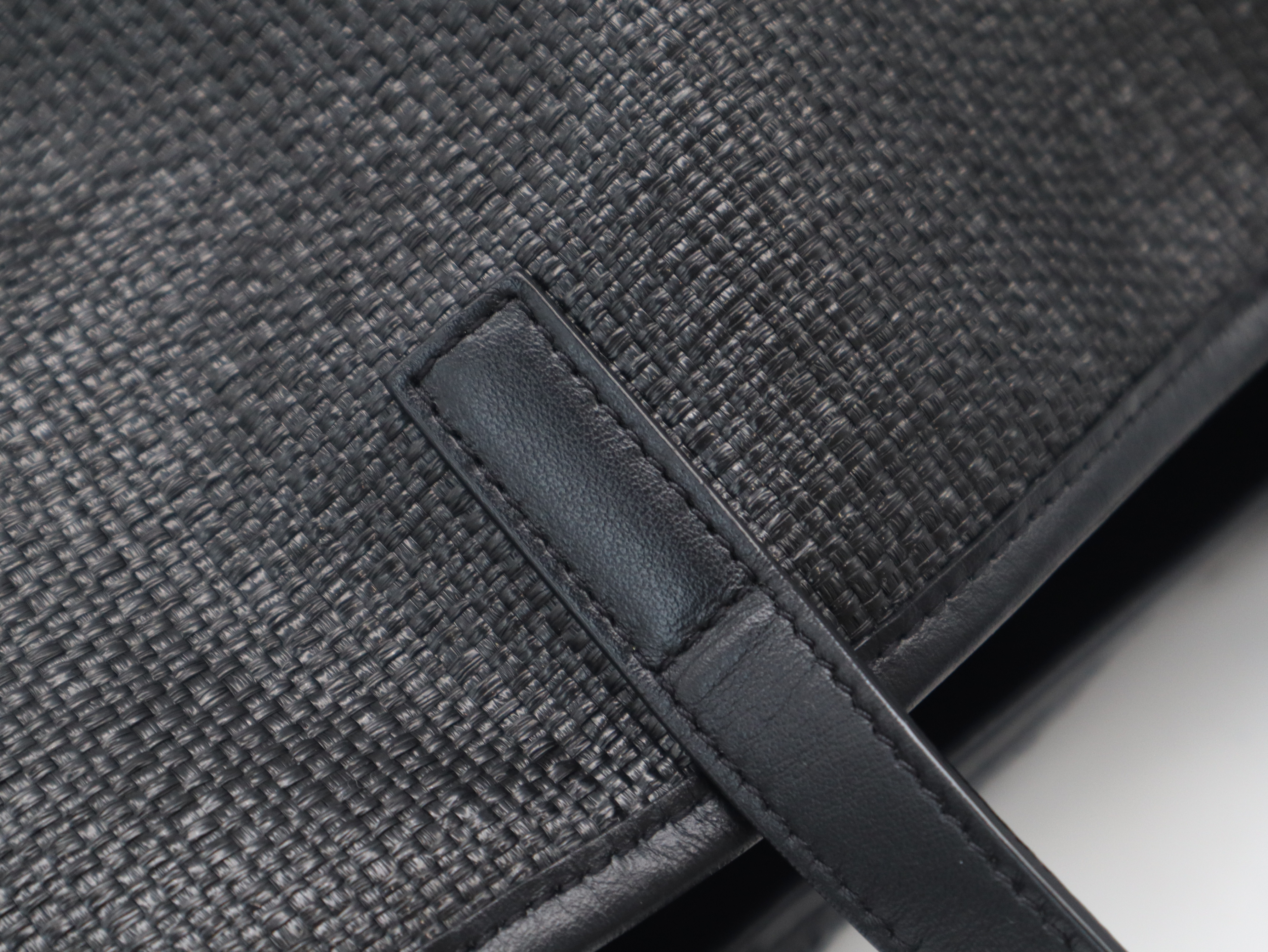 551595 Teddy Raffia x Leather Black Tote Bag — view 7