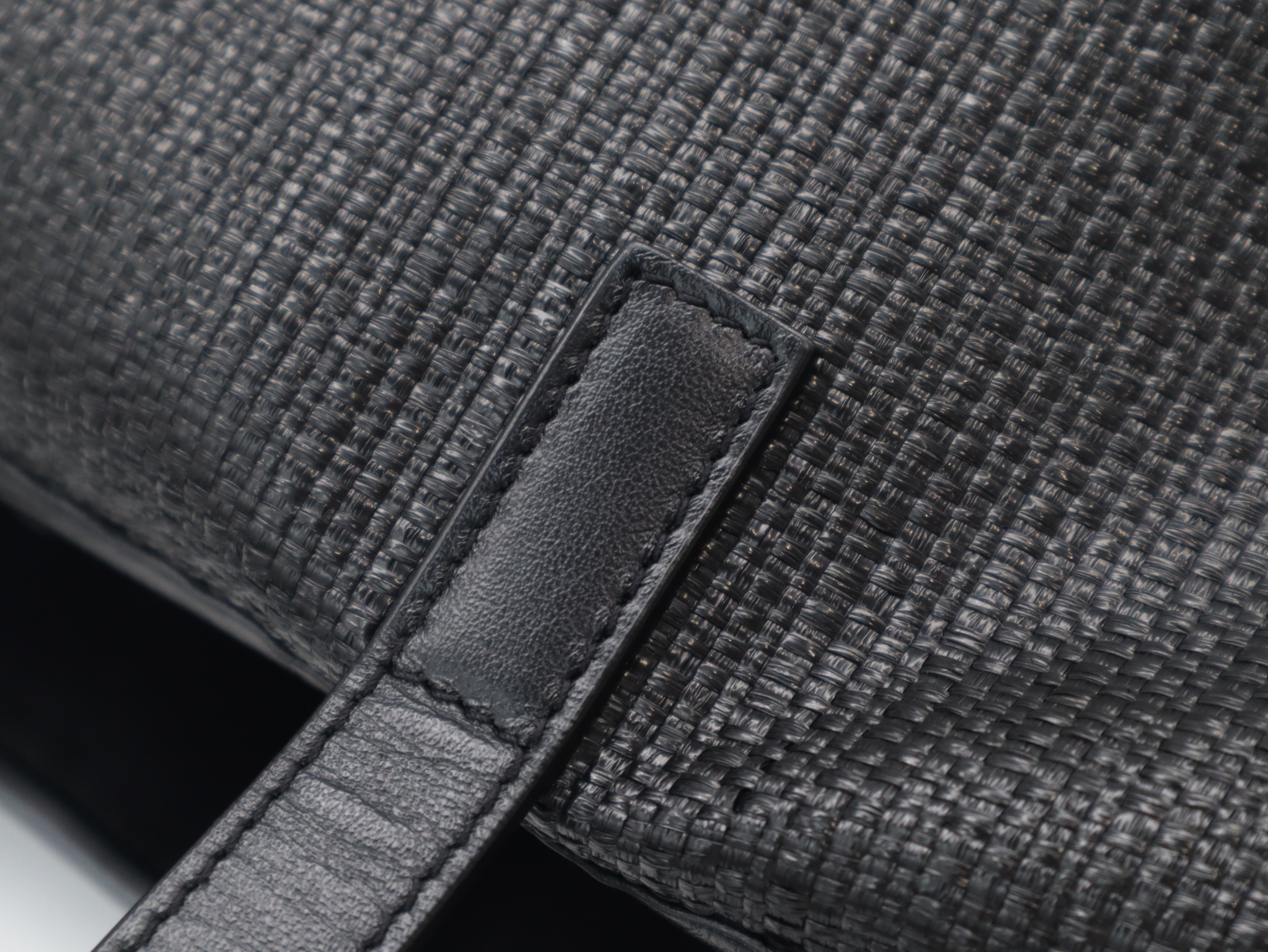 551595 Teddy Raffia x Leather Black Tote Bag — view 8