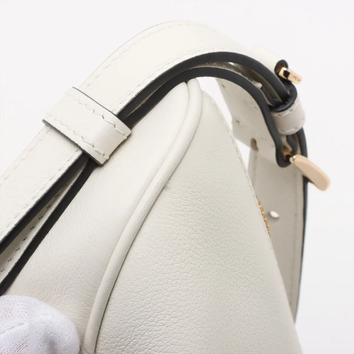 Soft Grain Leather Shoulder Bag White 1BC255 — view 11