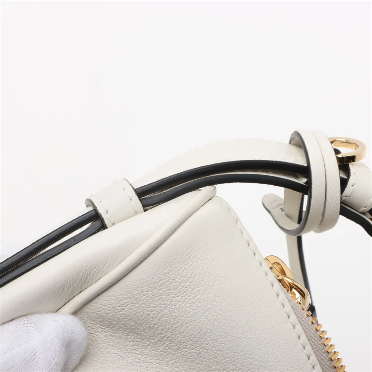 Soft Grain Leather Shoulder Bag White 1BC255 — view 13