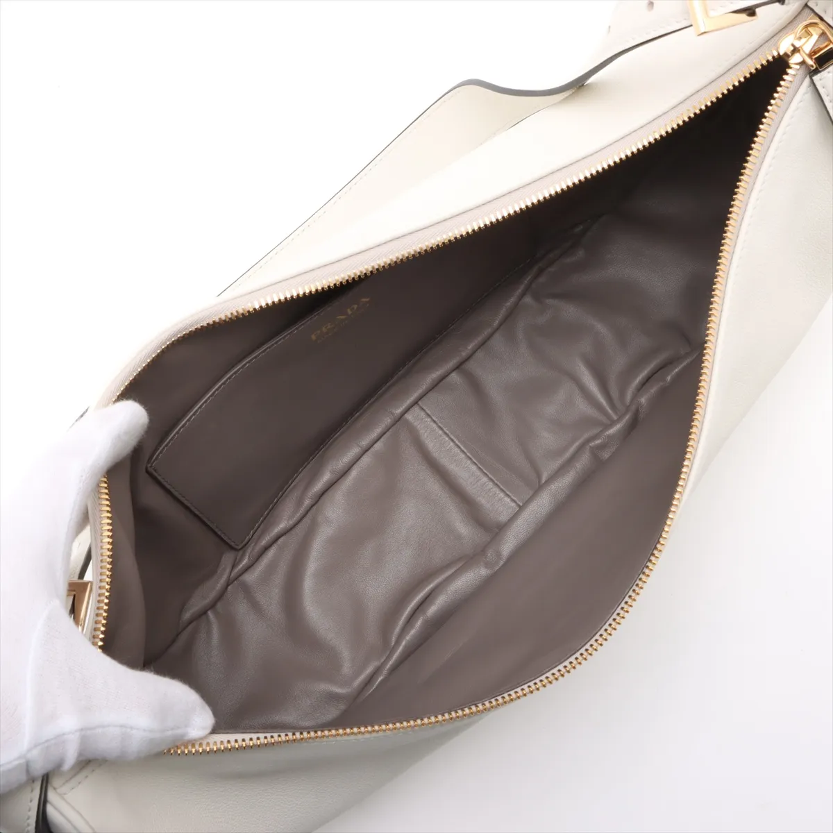 Soft Grain Leather Shoulder Bag White 1BC255 — view 6