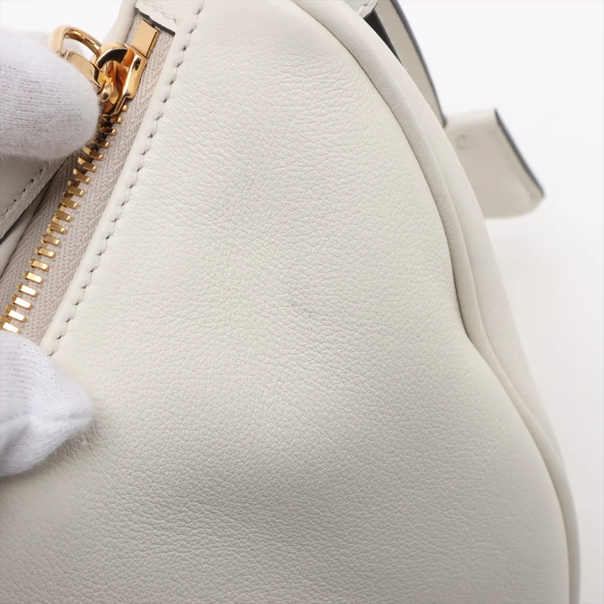 Soft Grain Leather Shoulder Bag White 1BC255 — view 10