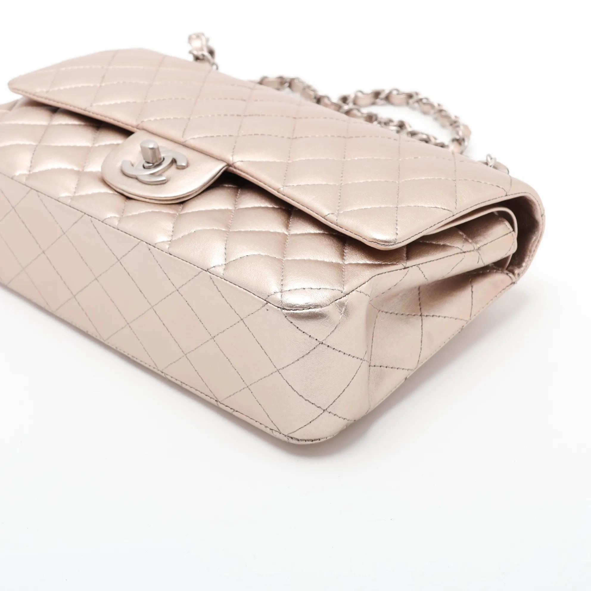 Matelassé 25 Leather Double Flap Double Chain Bag, Gold with Silver Hardware, 14950455, Serial Number 14-series, A01112 — view 3