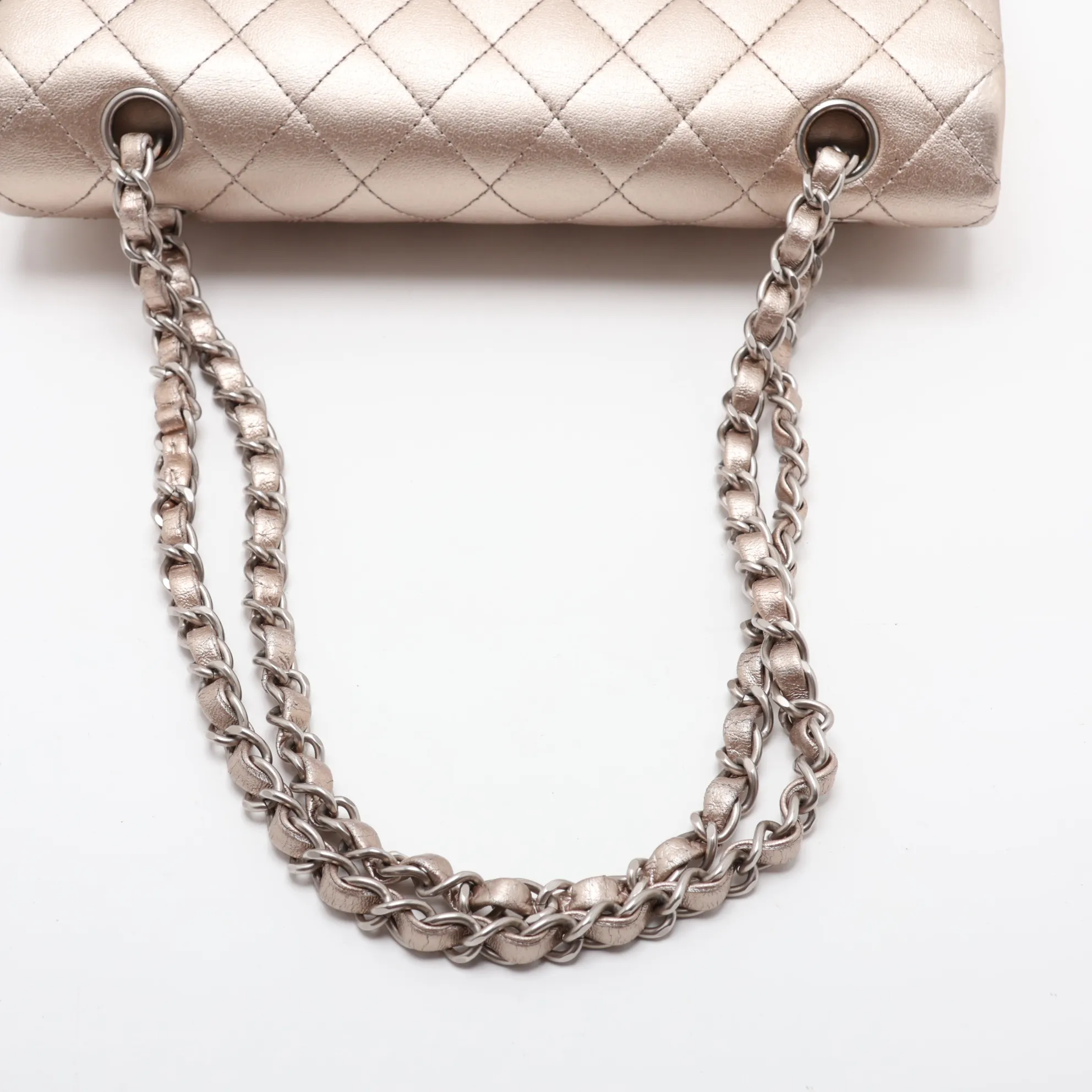 Matelassé 25 Leather Double Flap Double Chain Bag, Gold with Silver Hardware, 14950455, Serial Number 14-series, A01112 — view 5