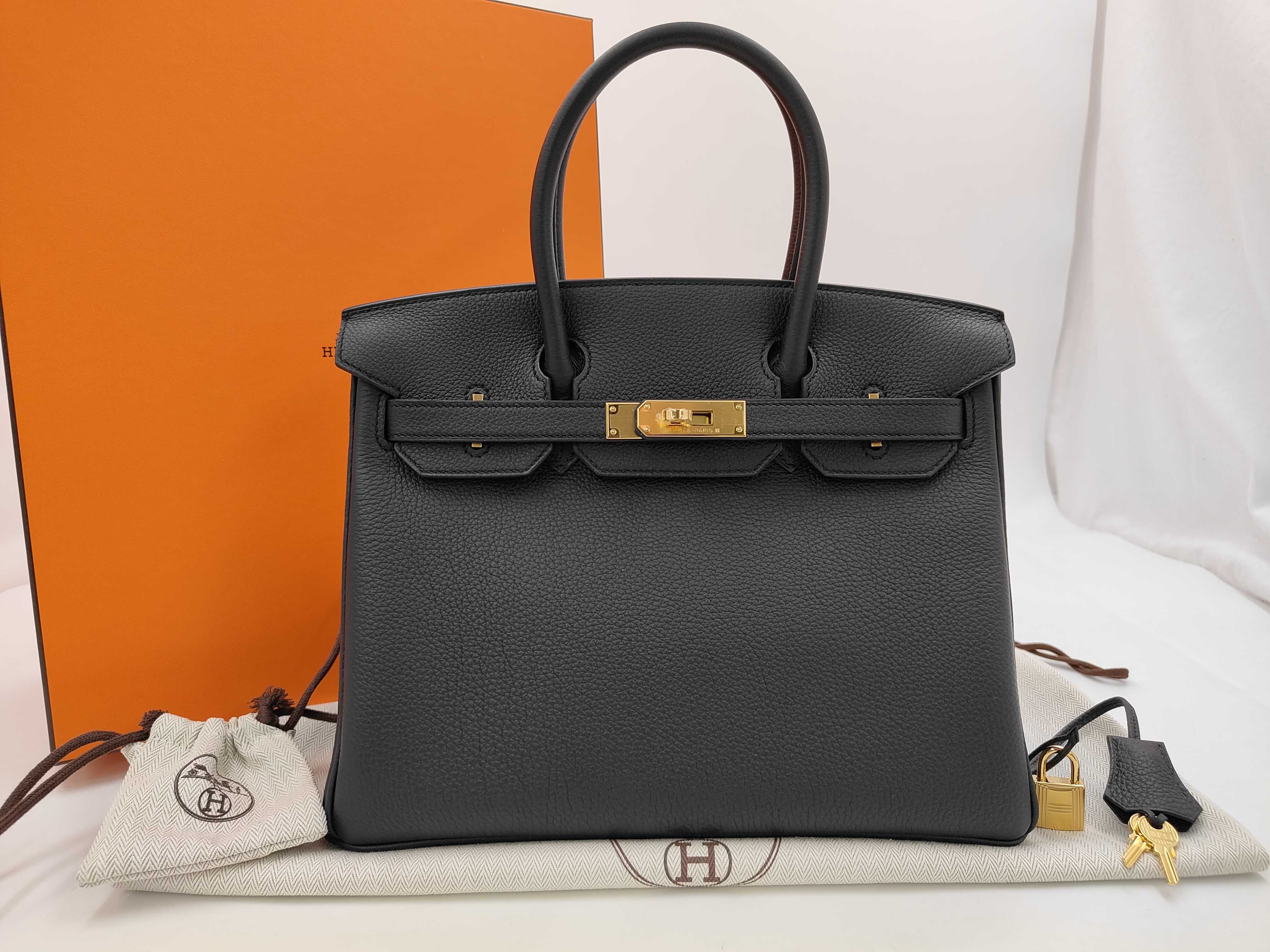 Birkin 30 Togo Black Gold Hardware G Engraved Tote Bag