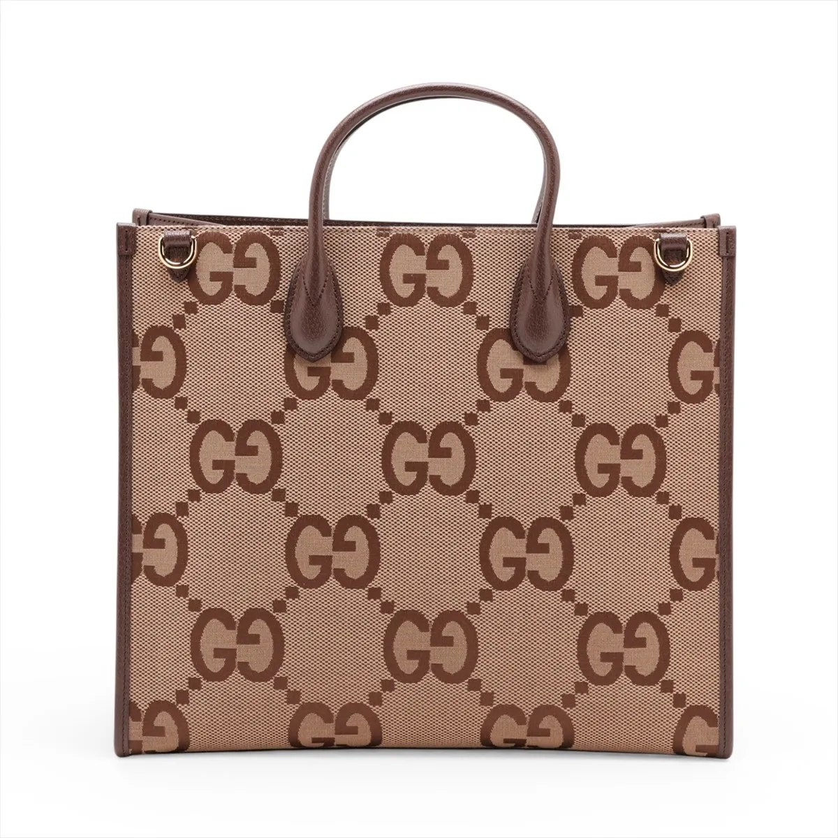 Jumbo GG Canvas x Leather 2-Way Handbag, Brown — view 2
