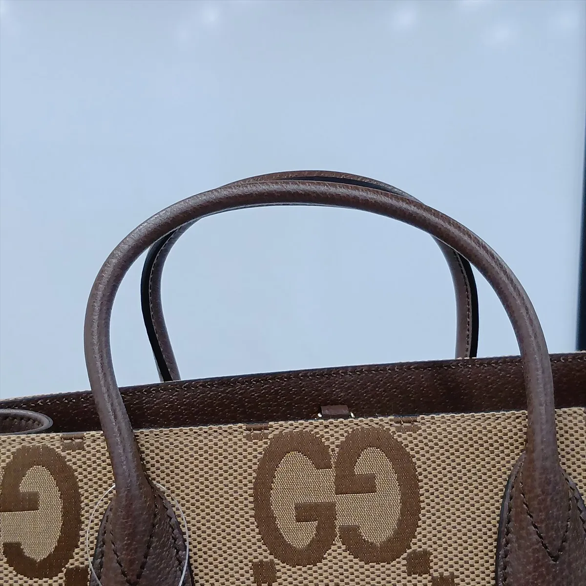 Jumbo GG Canvas x Leather 2-Way Handbag, Brown — view 14