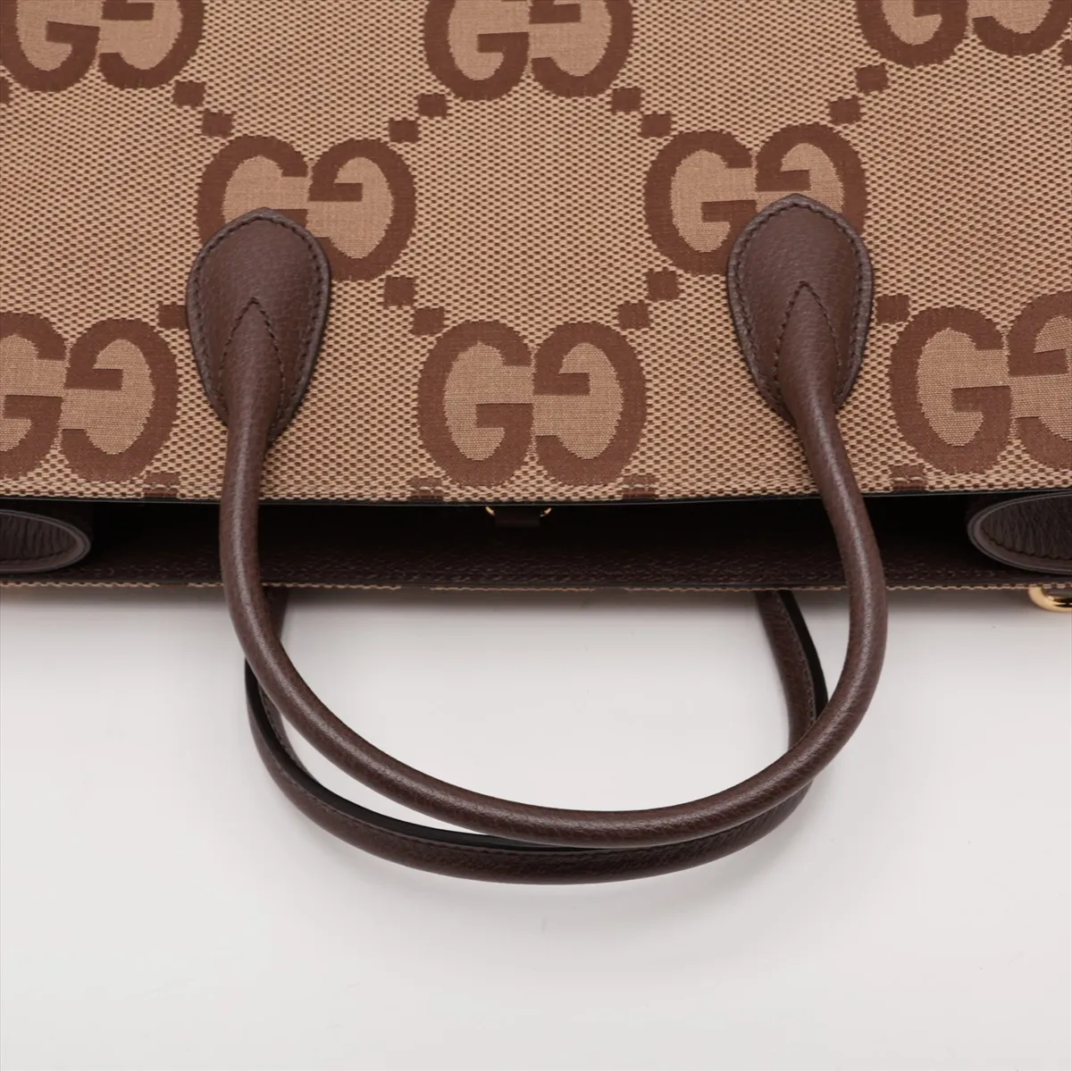 Jumbo GG Canvas x Leather 2-Way Handbag, Brown — view 5