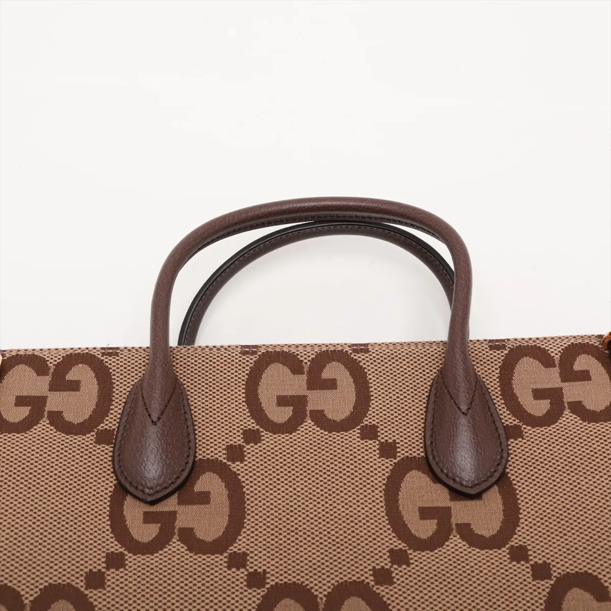 Jumbo GG Canvas x Leather 2-Way Handbag, Brown — view 6