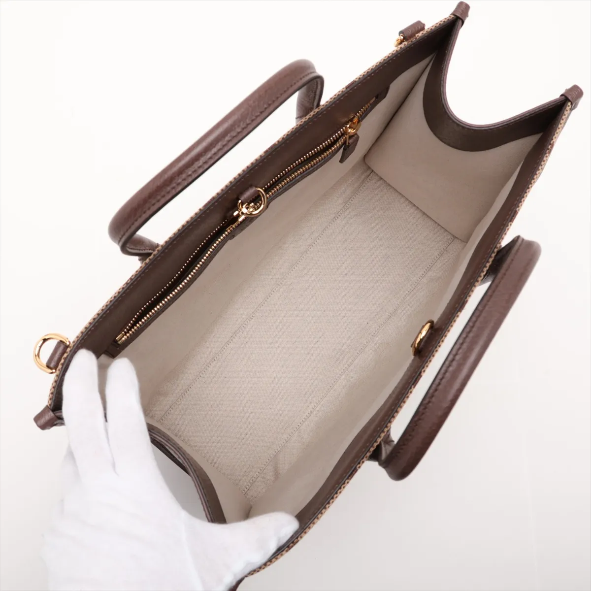 Jumbo GG Canvas x Leather 2-Way Handbag, Brown — view 8