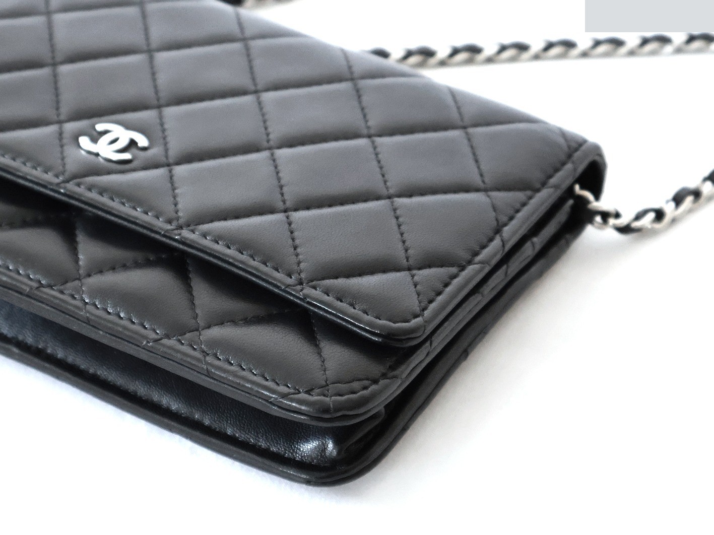 Lambskin Matelassé Chain Wallet Shoulder Bag, Black — view 3