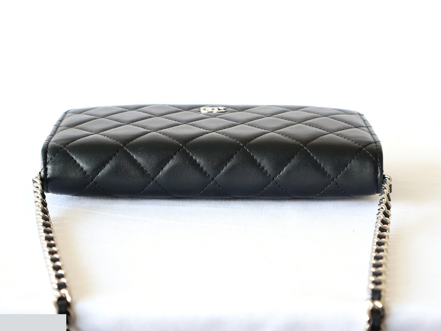 Lambskin Matelassé Chain Wallet Shoulder Bag, Black — view 5