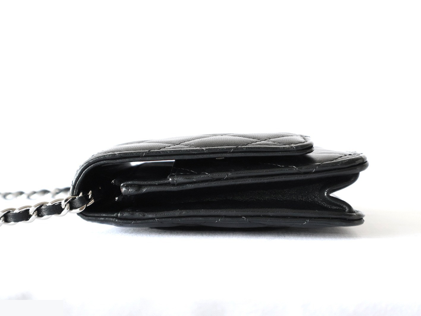 Lambskin Matelassé Chain Wallet Shoulder Bag, Black — view 6