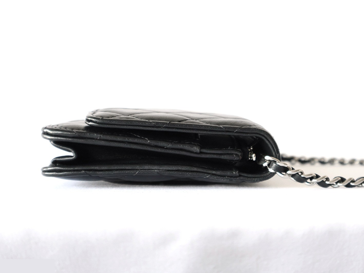 Lambskin Matelassé Chain Wallet Shoulder Bag, Black — view 7