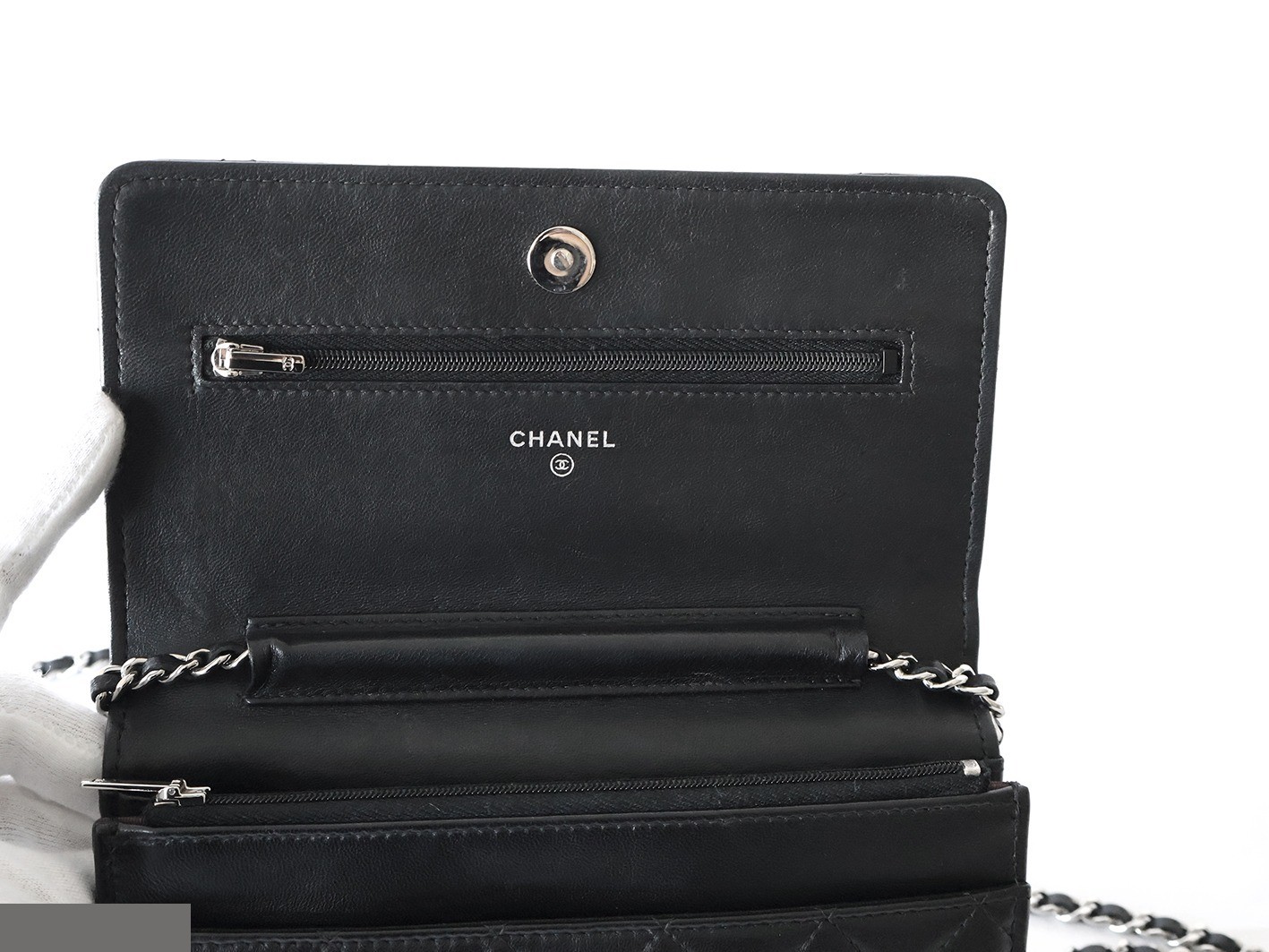 Lambskin Matelassé Chain Wallet Shoulder Bag, Black — view 9