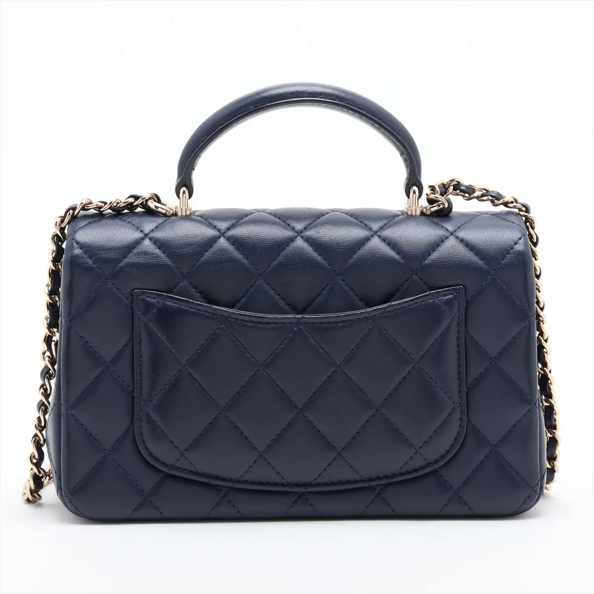 [Individually packaged] Chanel Matelassé Lambskin 2-Way Handbag, Top Handle, Navy, Gold Hardware, A9H832T8, Random Plate — view 2