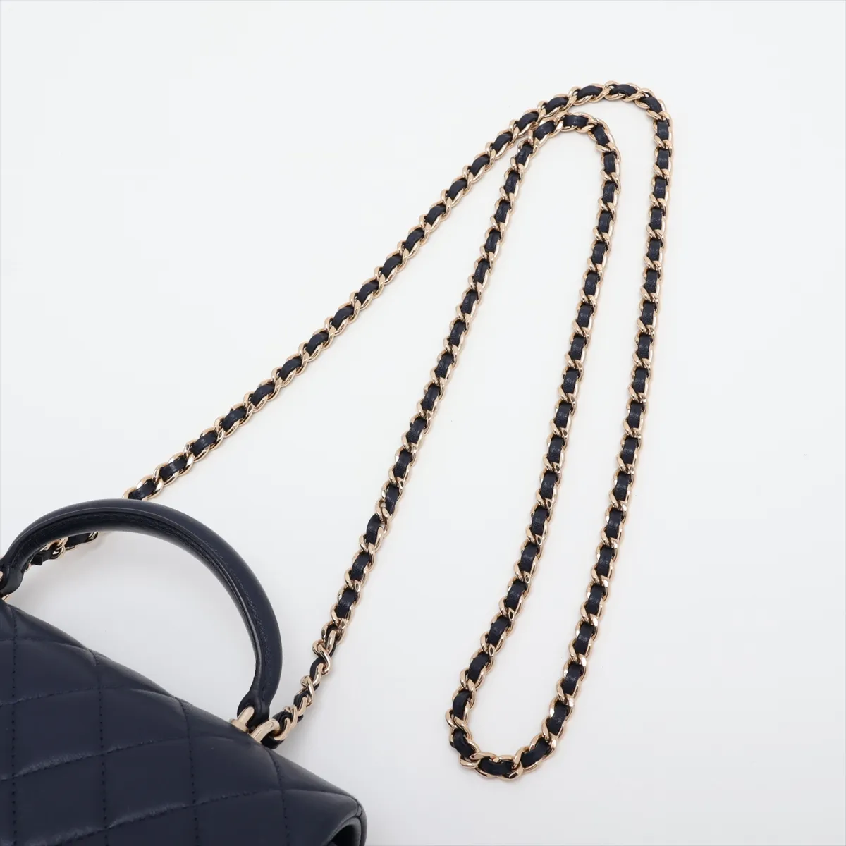 [Individually packaged] Chanel Matelassé Lambskin 2-Way Handbag, Top Handle, Navy, Gold Hardware, A9H832T8, Random Plate — view 7