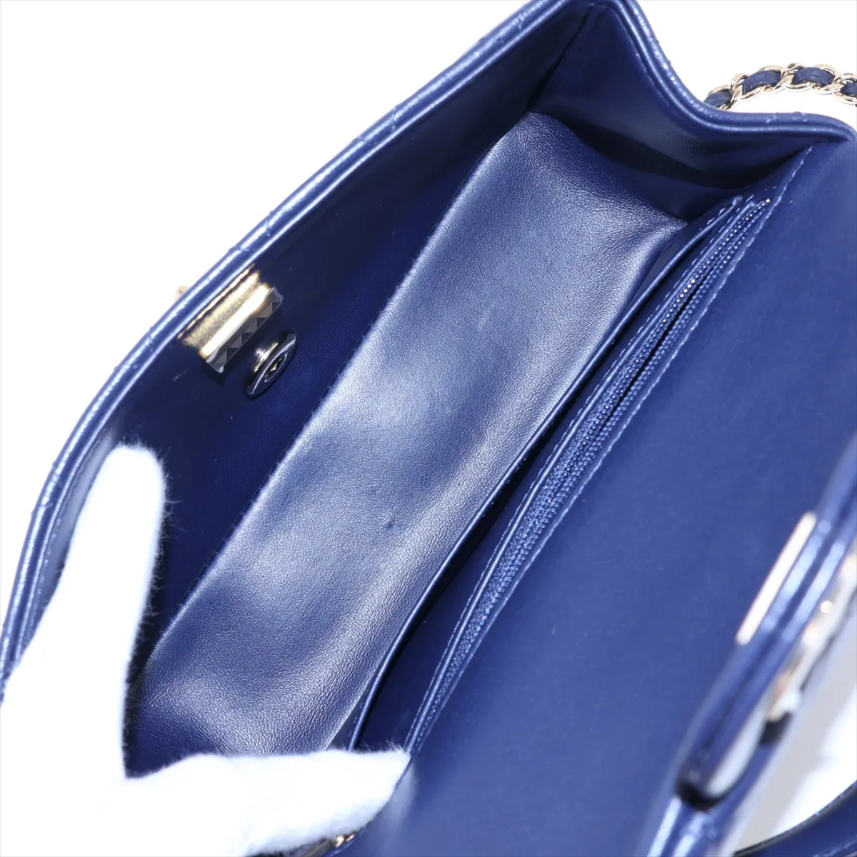 [Individually packaged] Chanel Matelassé Lambskin 2-Way Handbag, Top Handle, Navy, Gold Hardware, A9H832T8, Random Plate — view 8
