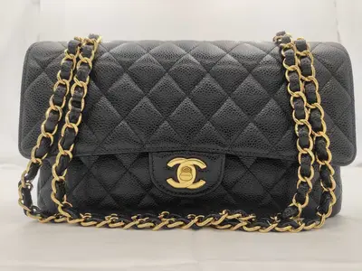 Matelassé 25 Double Flap Caviar Black Chain Shoulder Bag