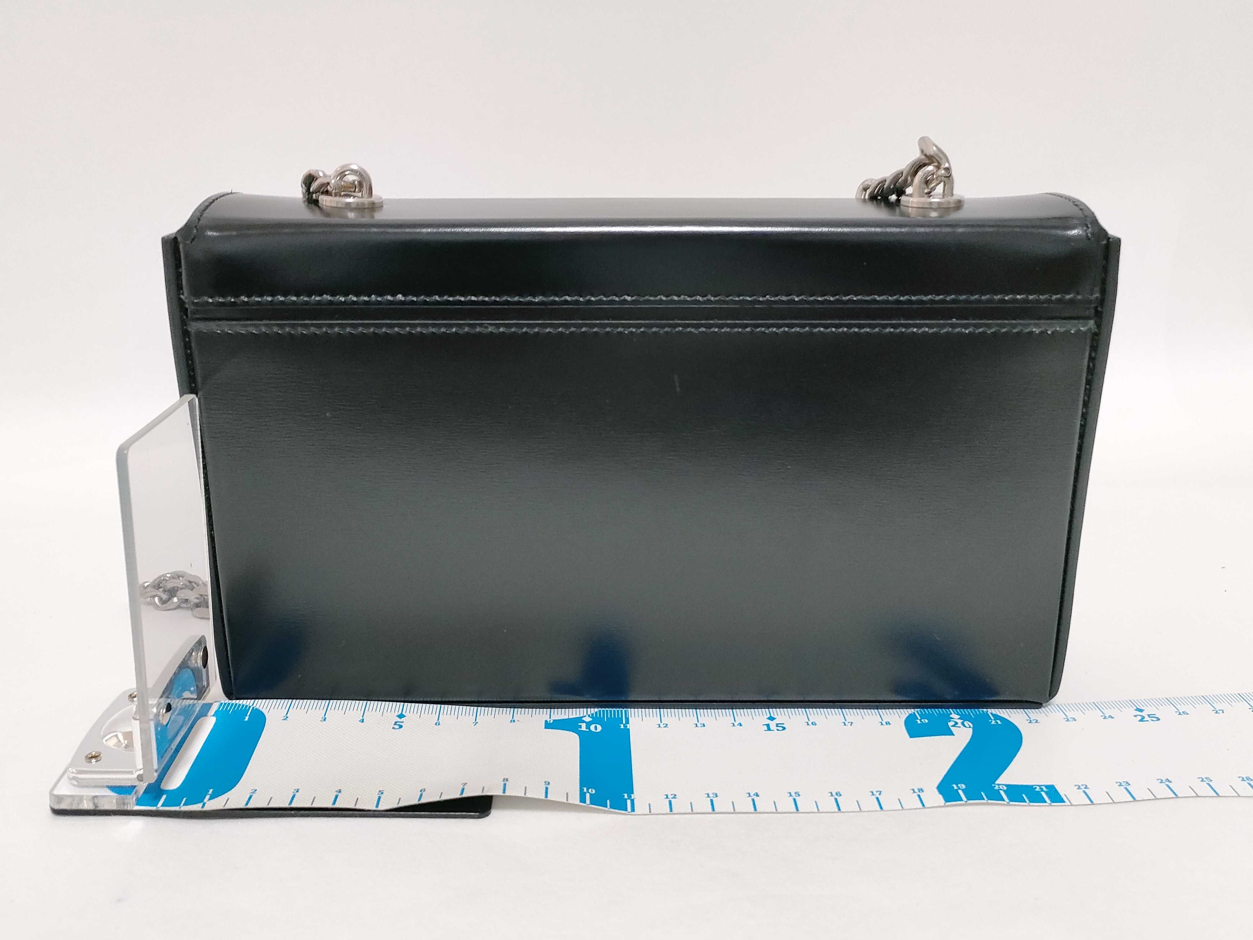 Triomphe Chain Shoulder Bag, Black with Silver Hardware, Polished Calfskin Leather. — view 2