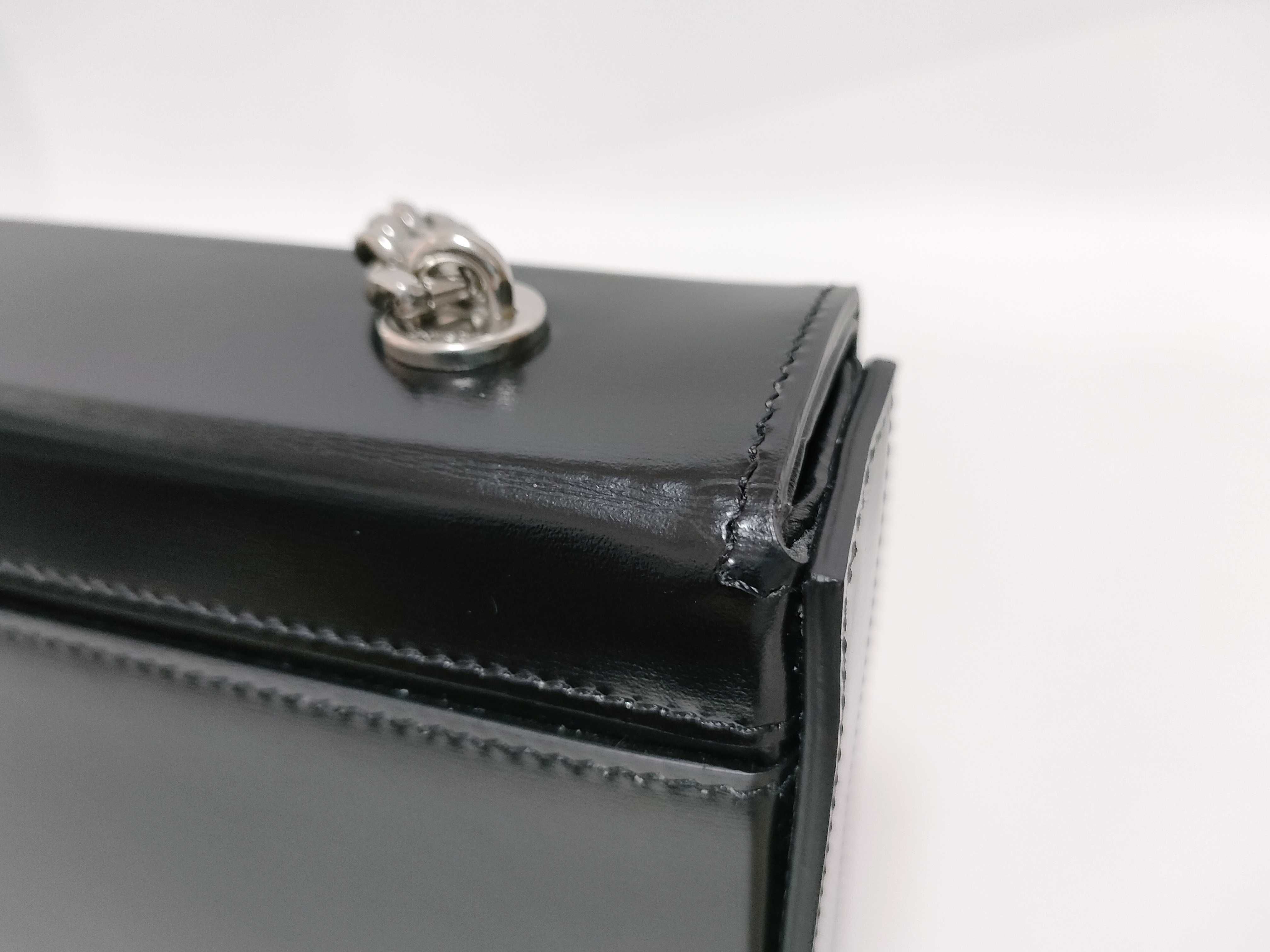 Triomphe Chain Shoulder Bag, Black with Silver Hardware, Polished Calfskin Leather. — view 14