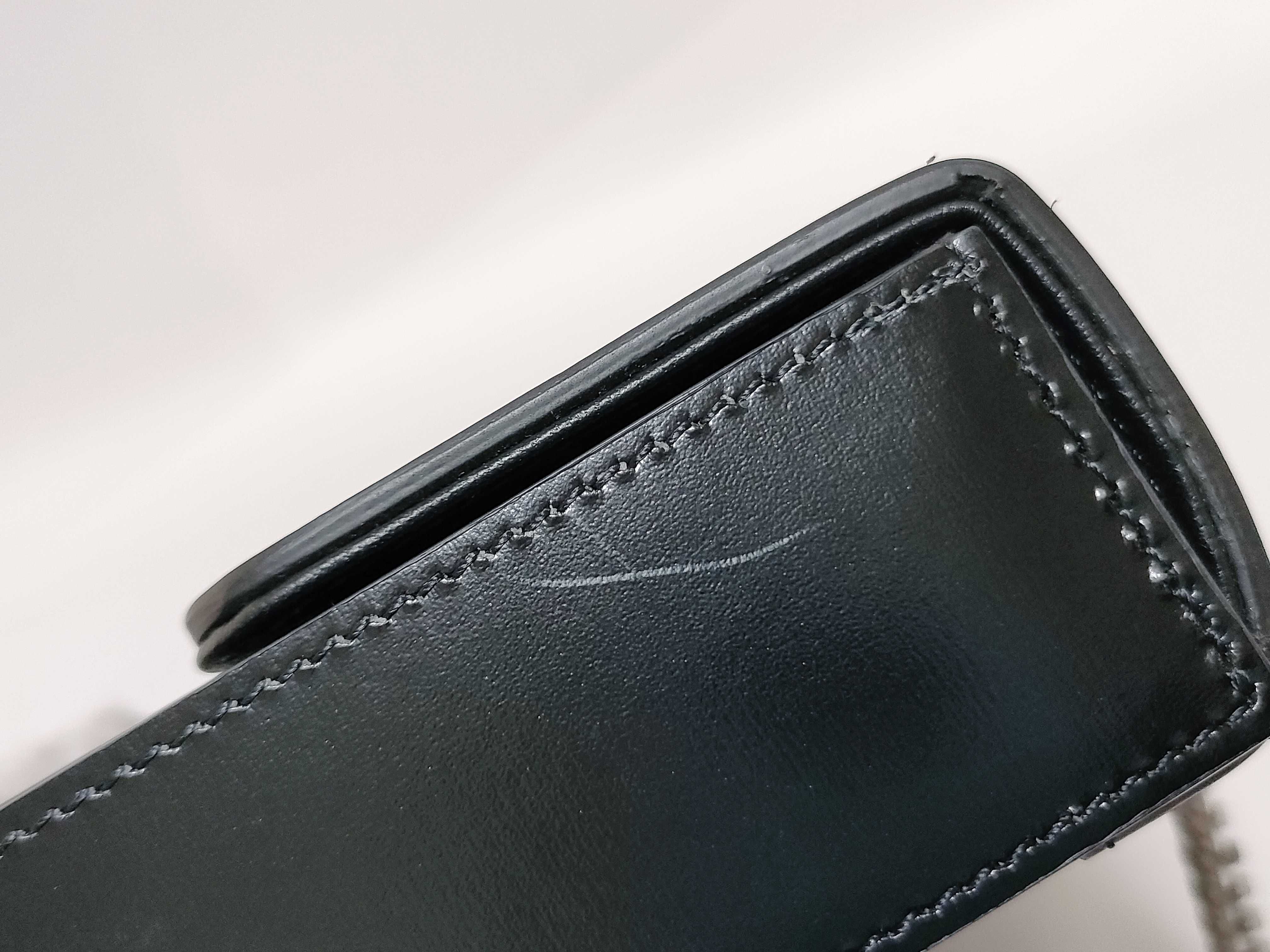Triomphe Chain Shoulder Bag, Black with Silver Hardware, Polished Calfskin Leather. — view 15