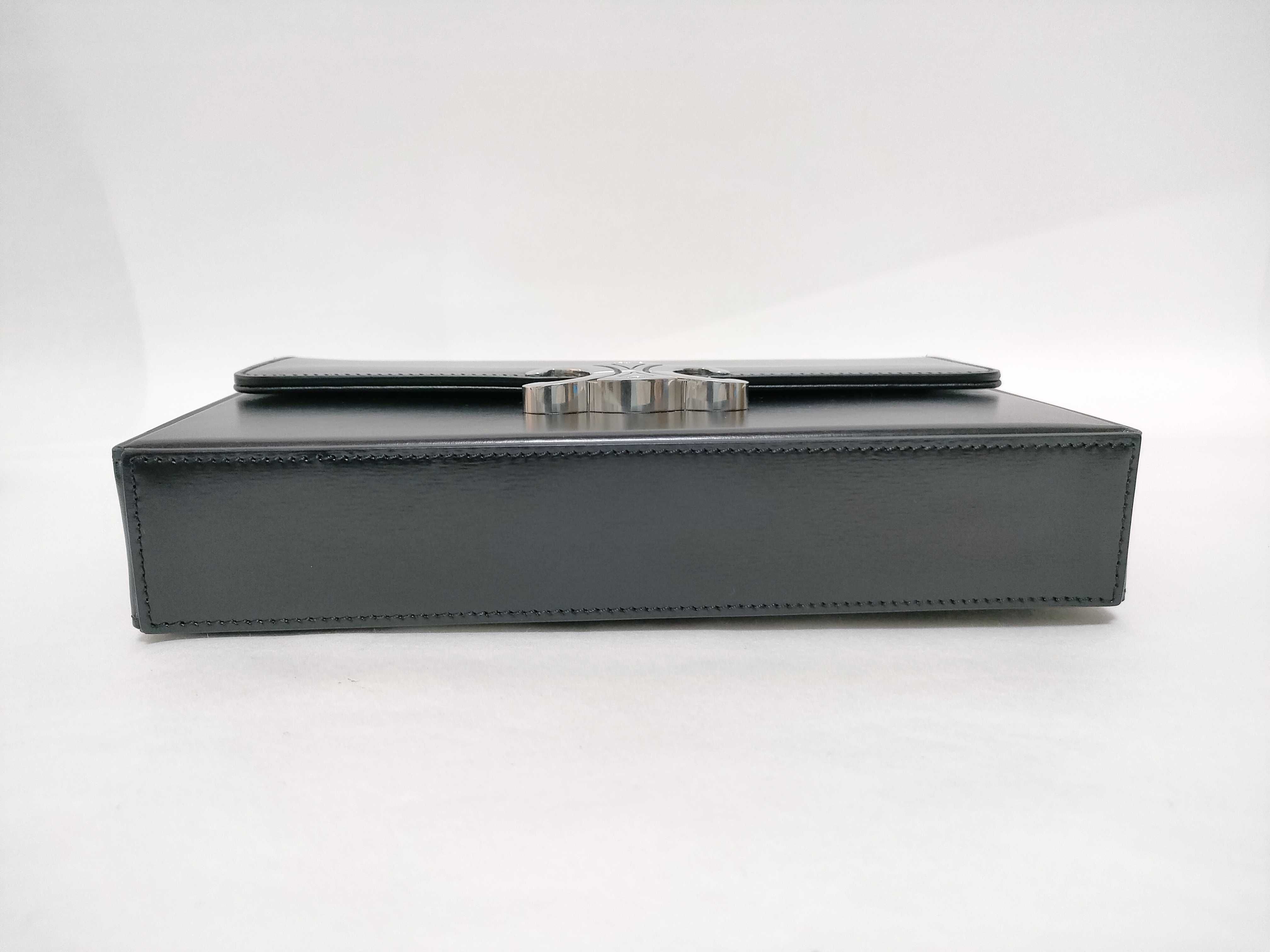 Triomphe Chain Shoulder Bag, Black with Silver Hardware, Polished Calfskin Leather. — view 7