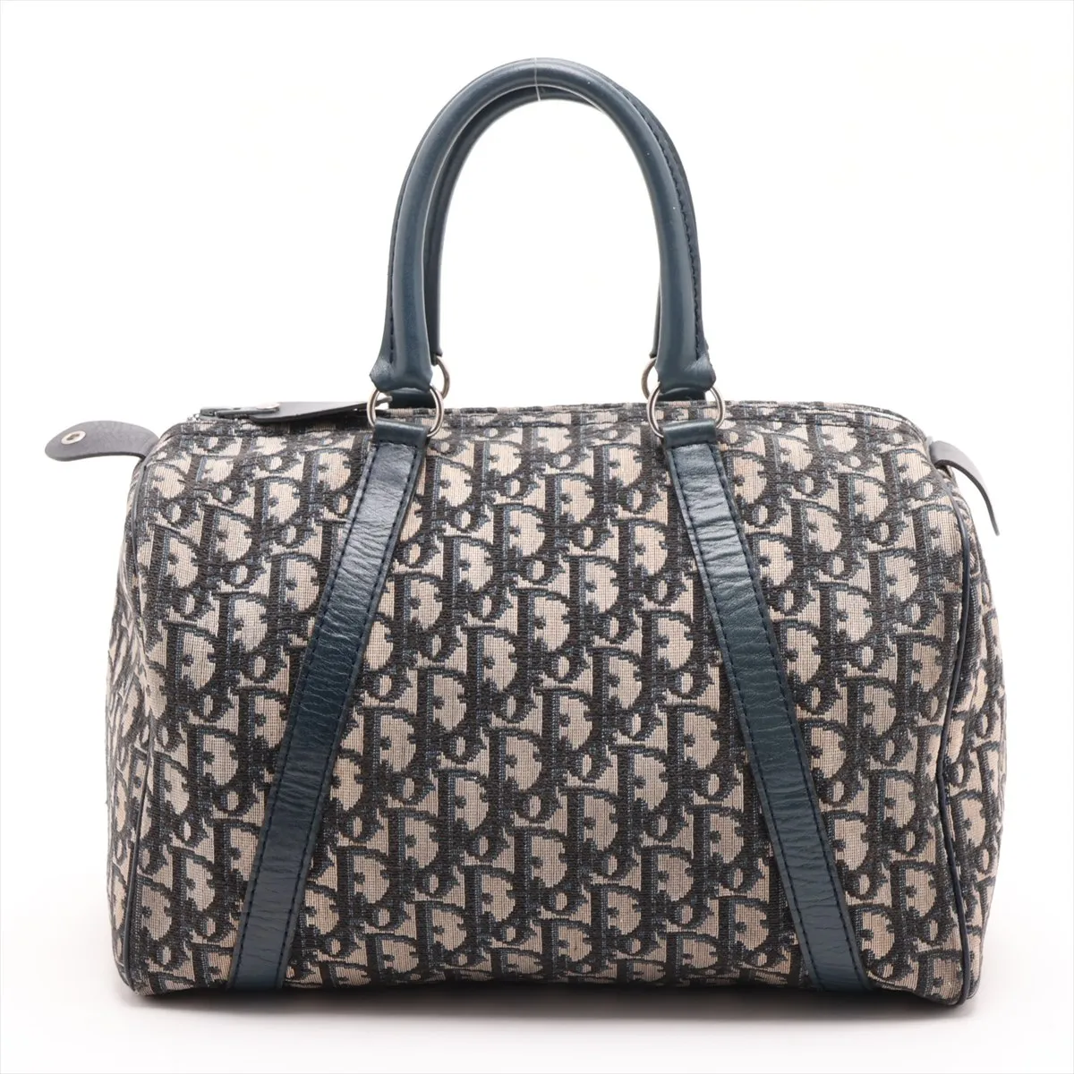 Trotter Canvas x Leather Handbag, Beige x Navy — view 2