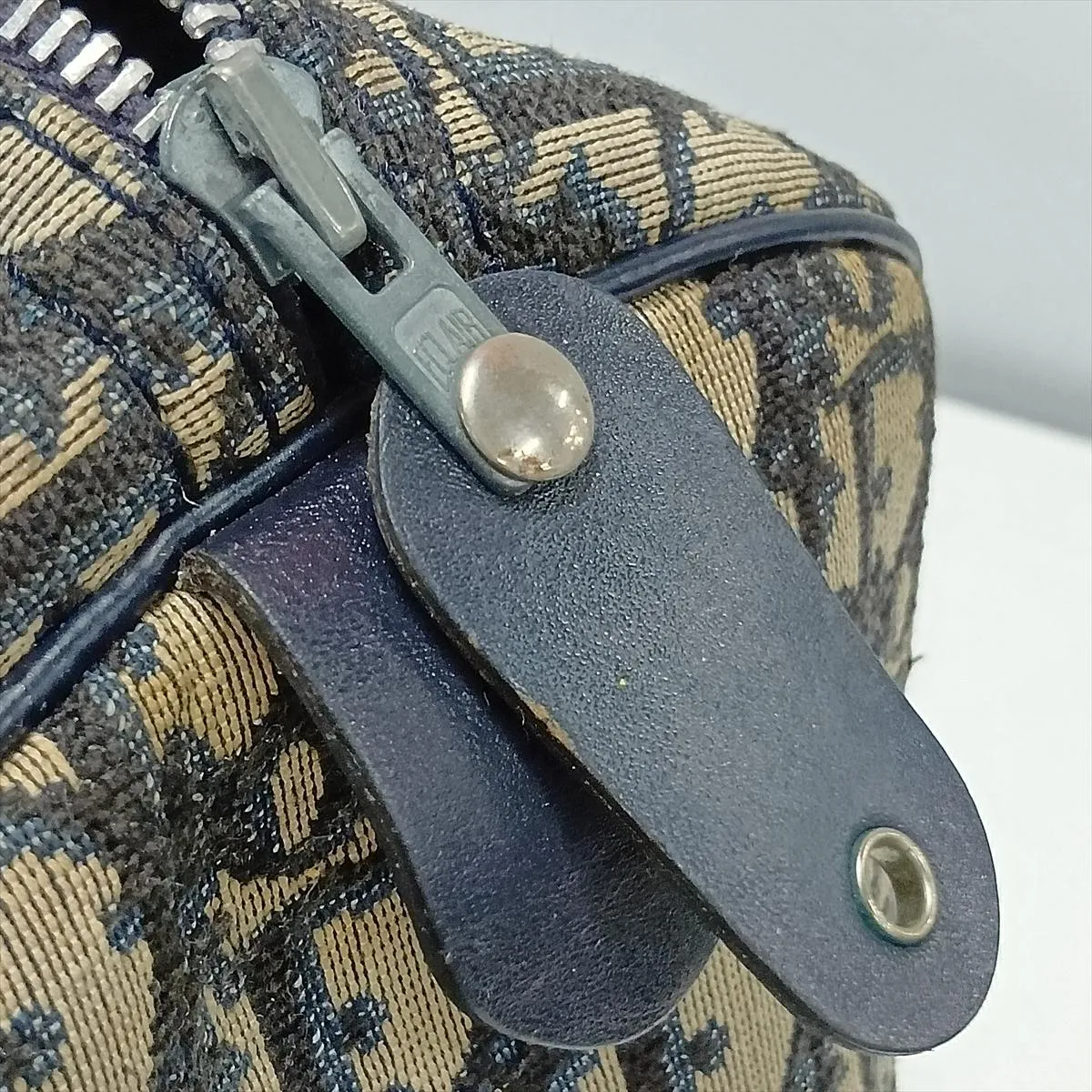 Trotter Canvas x Leather Handbag, Beige x Navy — view 11