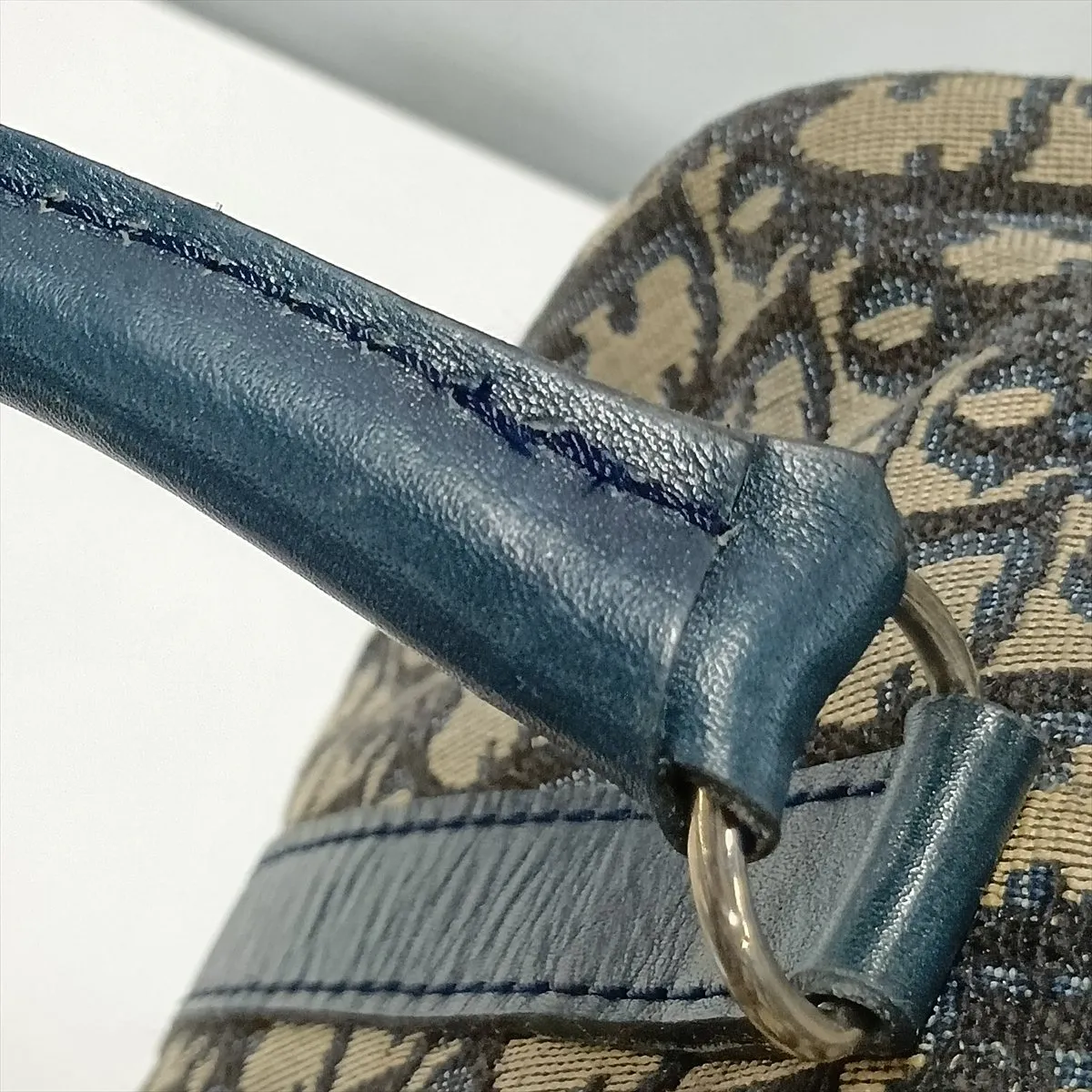 Trotter Canvas x Leather Handbag, Beige x Navy — view 12