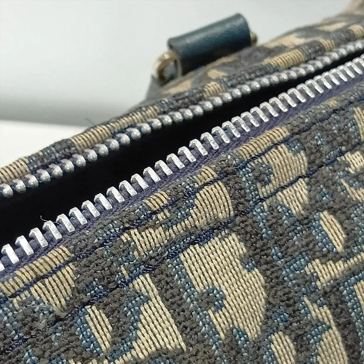 Trotter Canvas x Leather Handbag, Beige x Navy — view 13