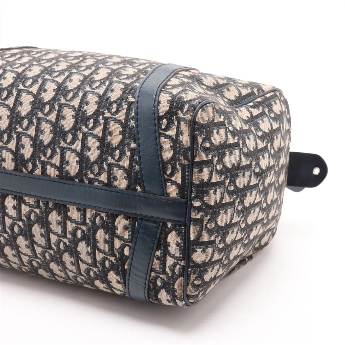 Trotter Canvas x Leather Handbag, Beige x Navy — view 3