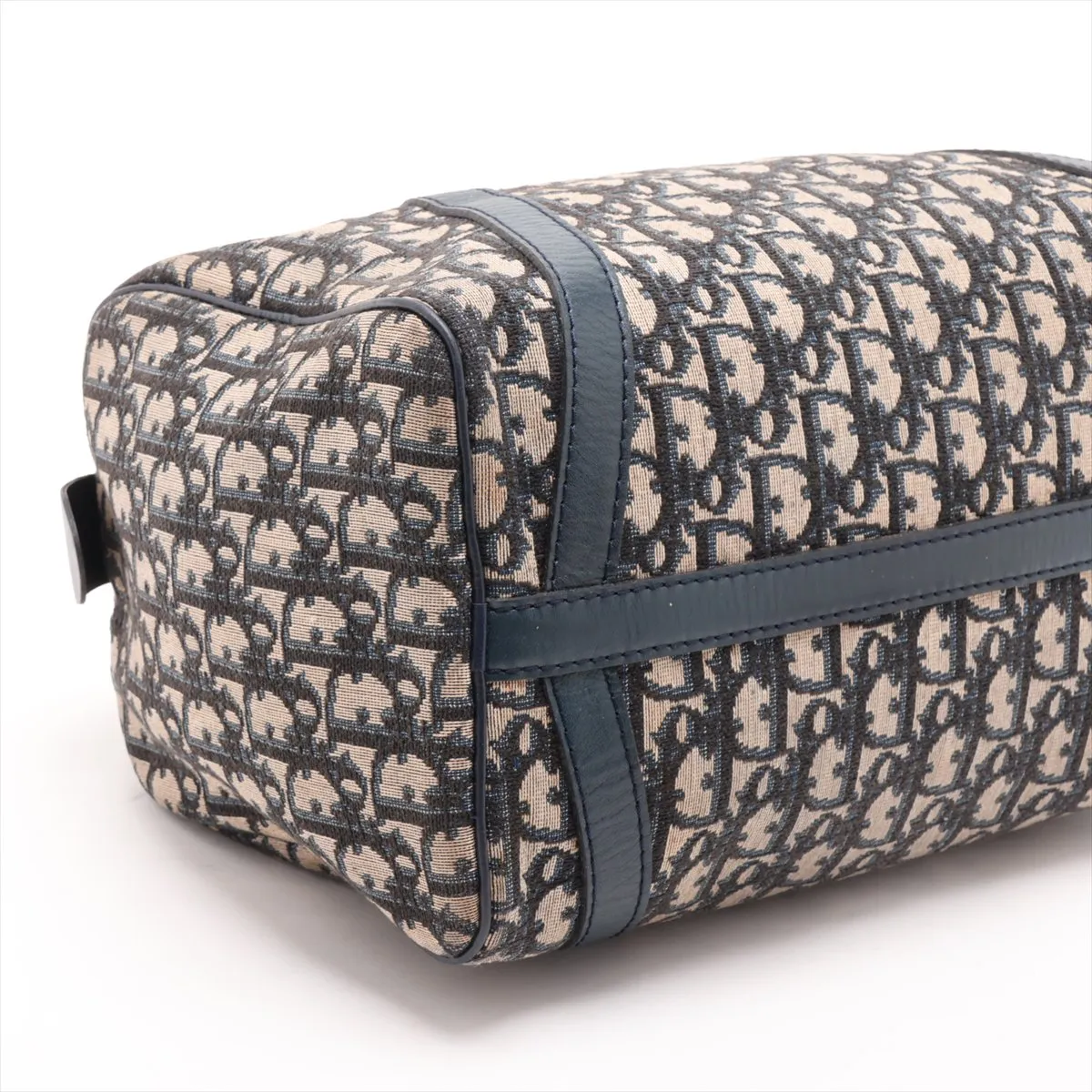 Trotter Canvas x Leather Handbag, Beige x Navy — view 4