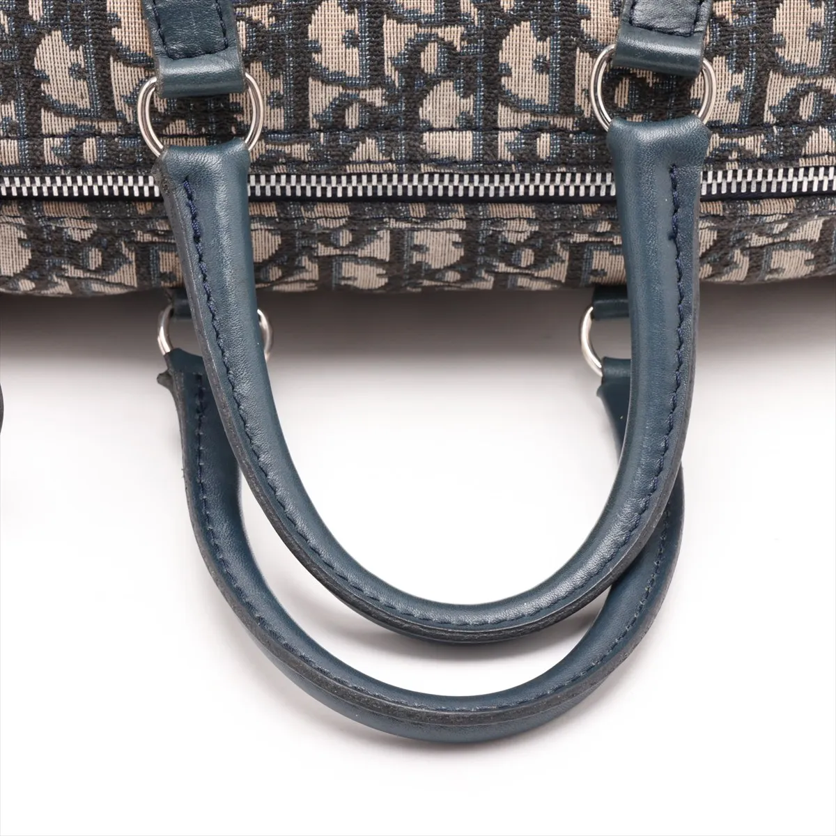 Trotter Canvas x Leather Handbag, Beige x Navy — view 5