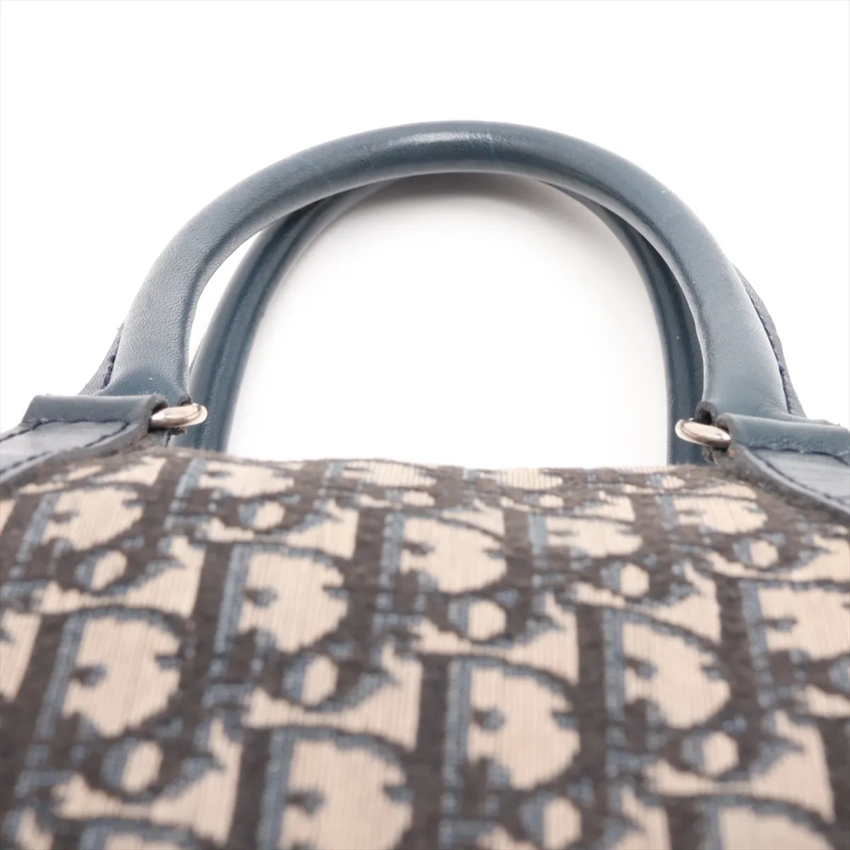 Trotter Canvas x Leather Handbag, Beige x Navy — view 6