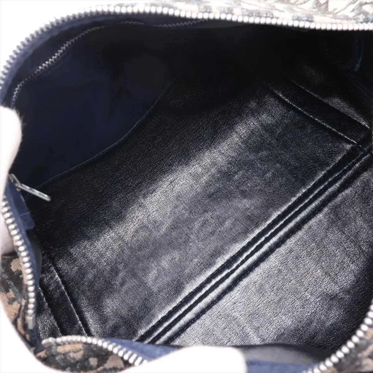 Trotter Canvas x Leather Handbag, Beige x Navy — view 7