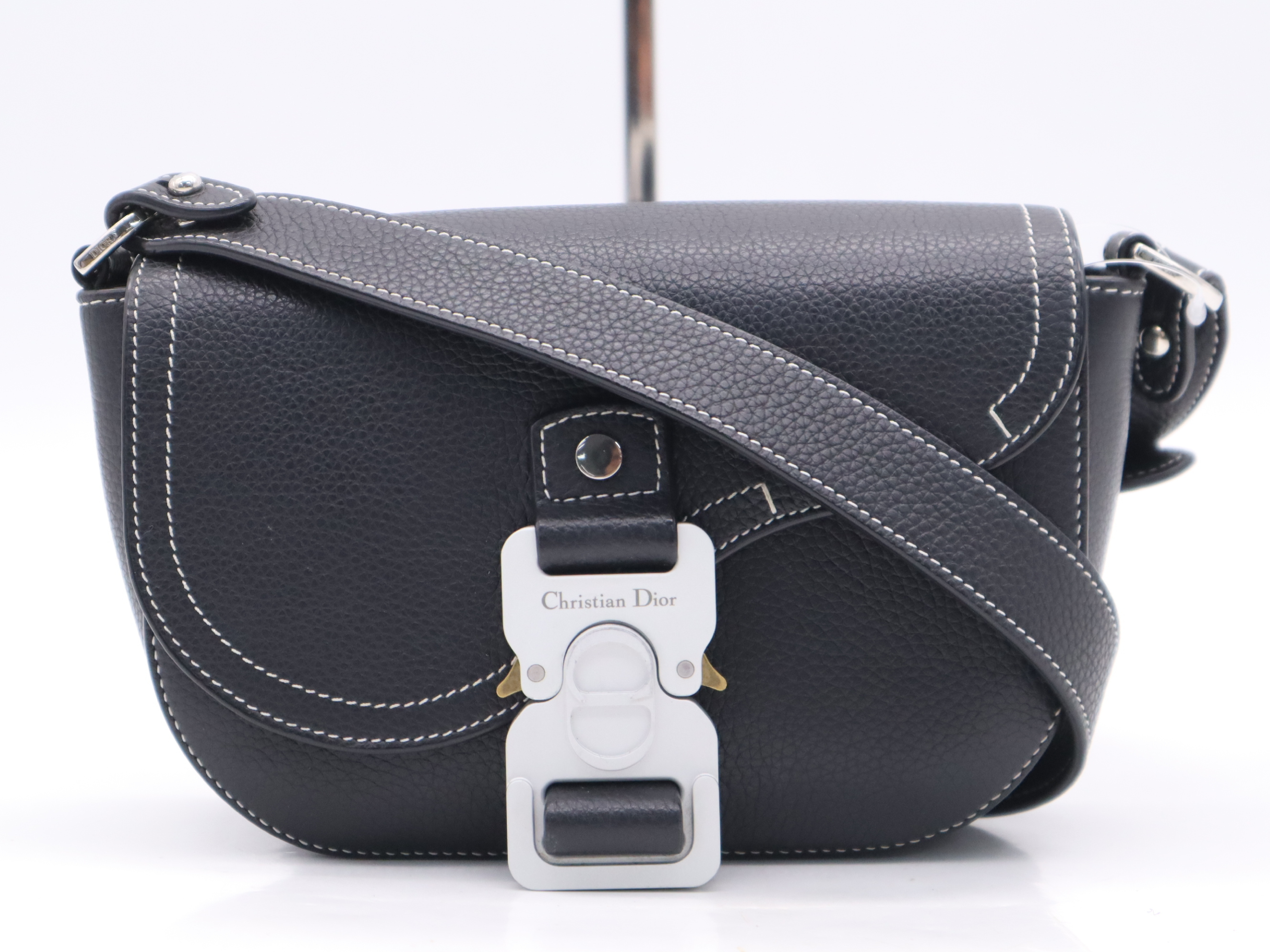 1ADPO049YKK H00N Leather Messenger Bag Small Saddle Black Shoulder Bag