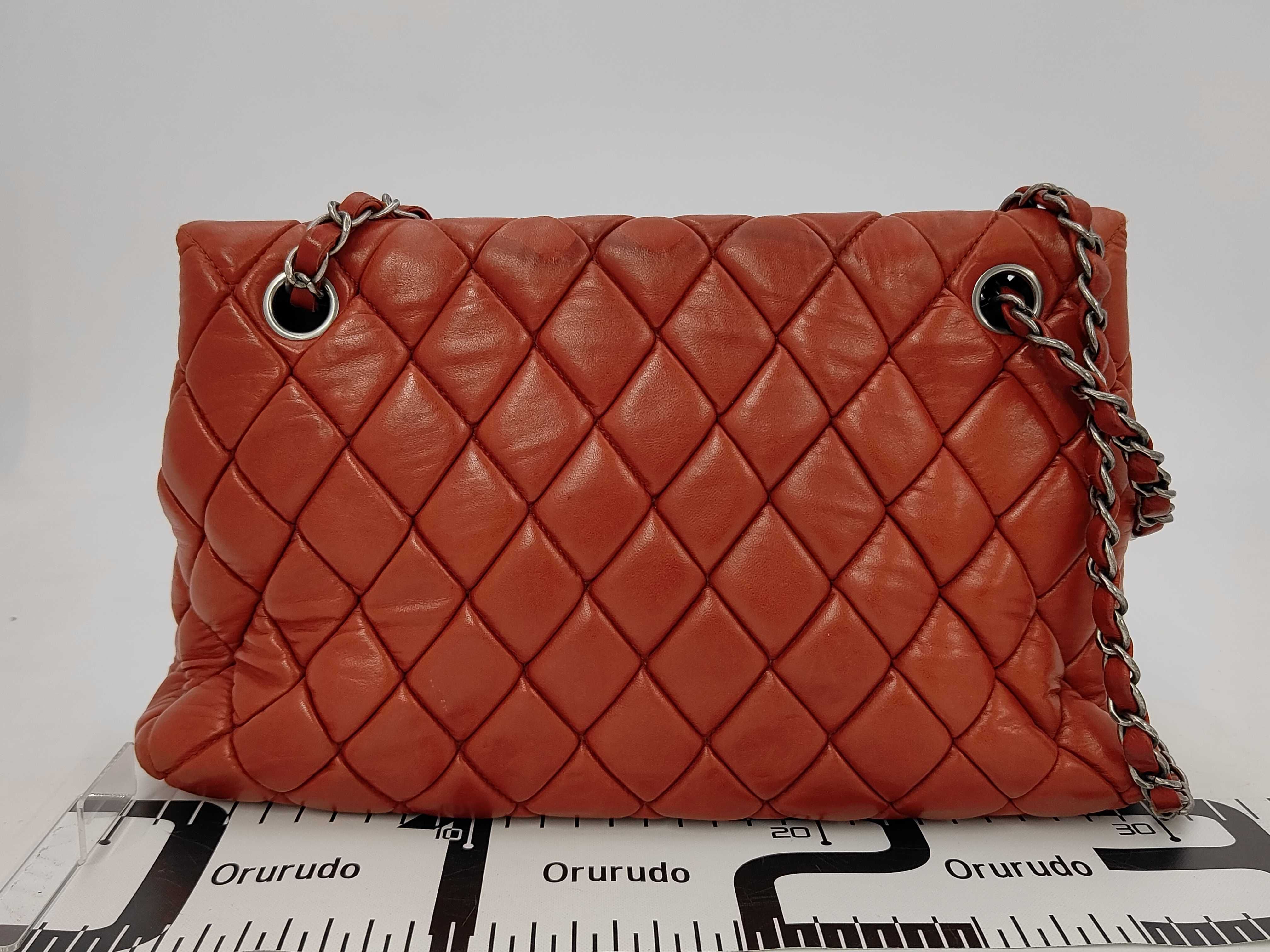 Lambskin Quilted Chain Shoulder Bag, Orange — view 2