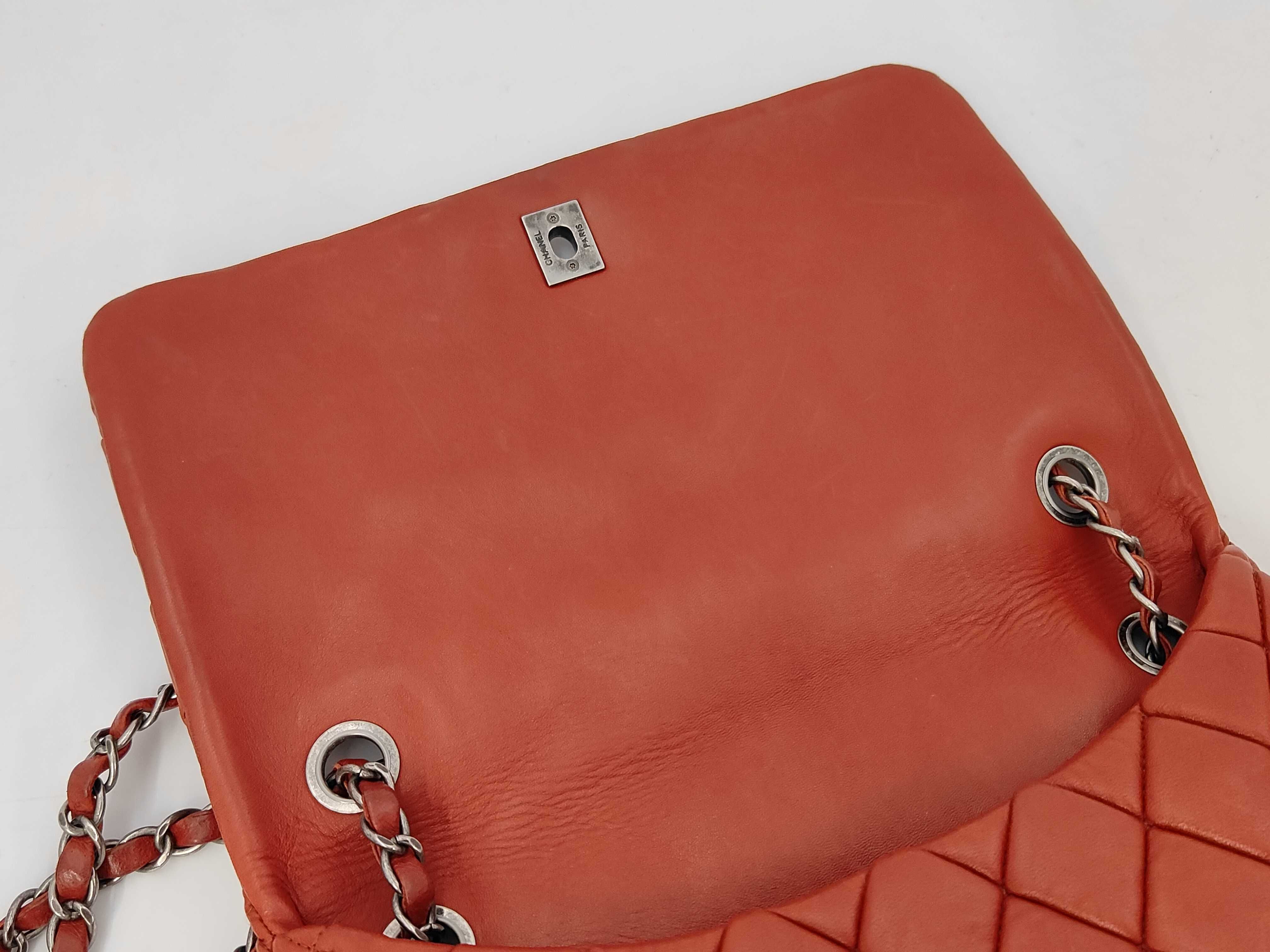 Lambskin Quilted Chain Shoulder Bag, Orange — view 12